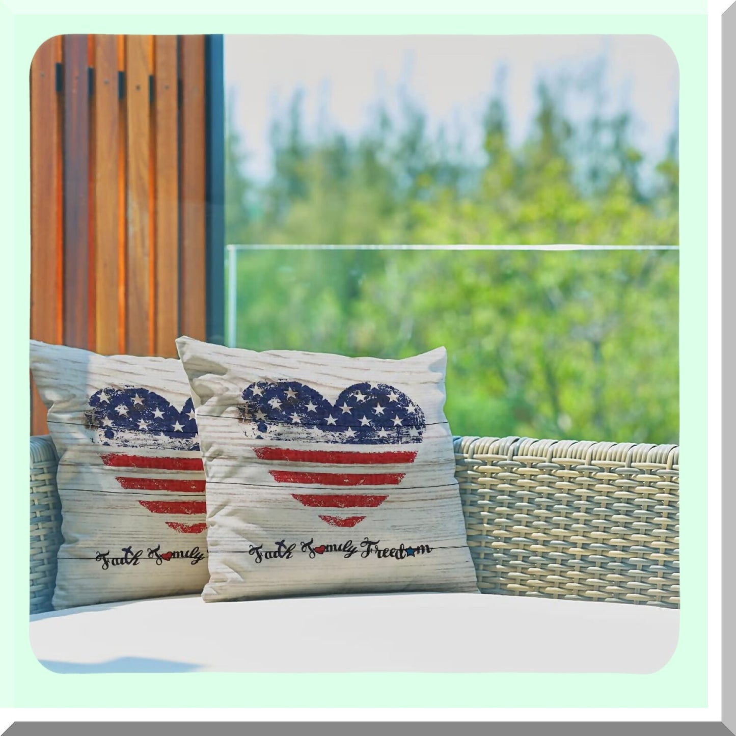 Patriotic Heart Flag Family Faith Freedom Pillow Covers - Set of 2, 18 X 18 Inch Independence Day Throw Pillows, Memorial Day Printed Cushion Covers