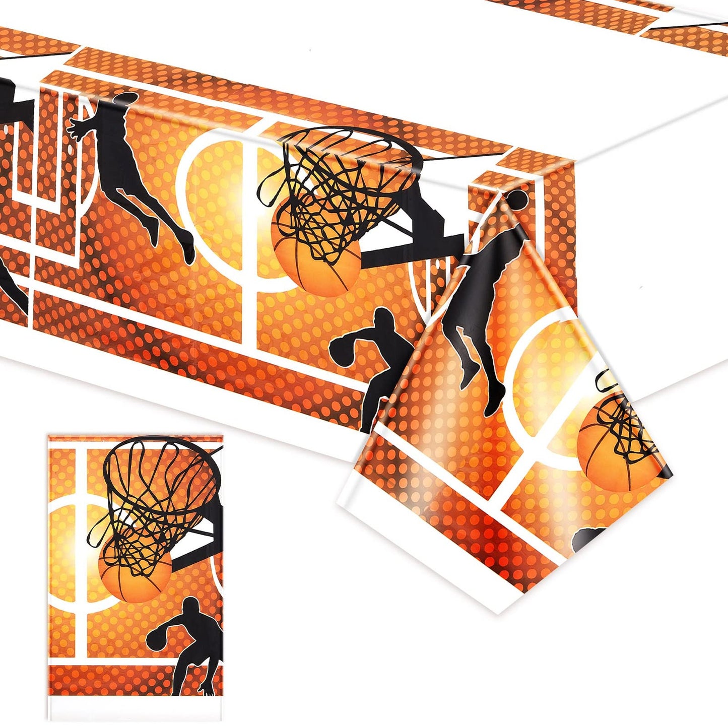 Basketball Field Tablecloth Set - 3-Piece Disposable Touchdown Cover for Kids and Adults Birthday Party Decorations - 71 x 43 Inches - Party Supplies