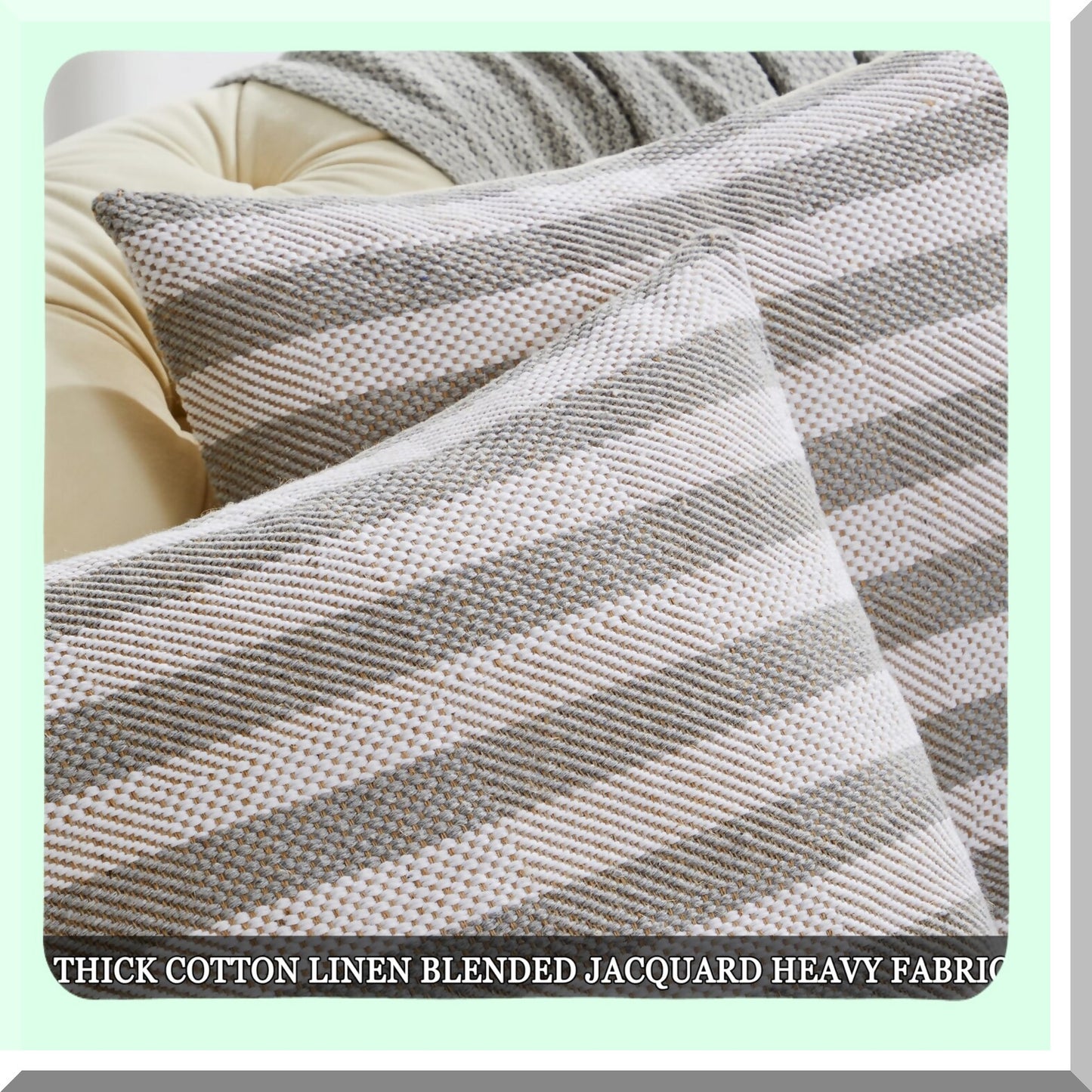 Boho Stripe Decorative Pillow Covers - Set of 2 18x18 Inch Cotton Linen Cushion Cases for Couch Sofa - Grey Throw Pillows