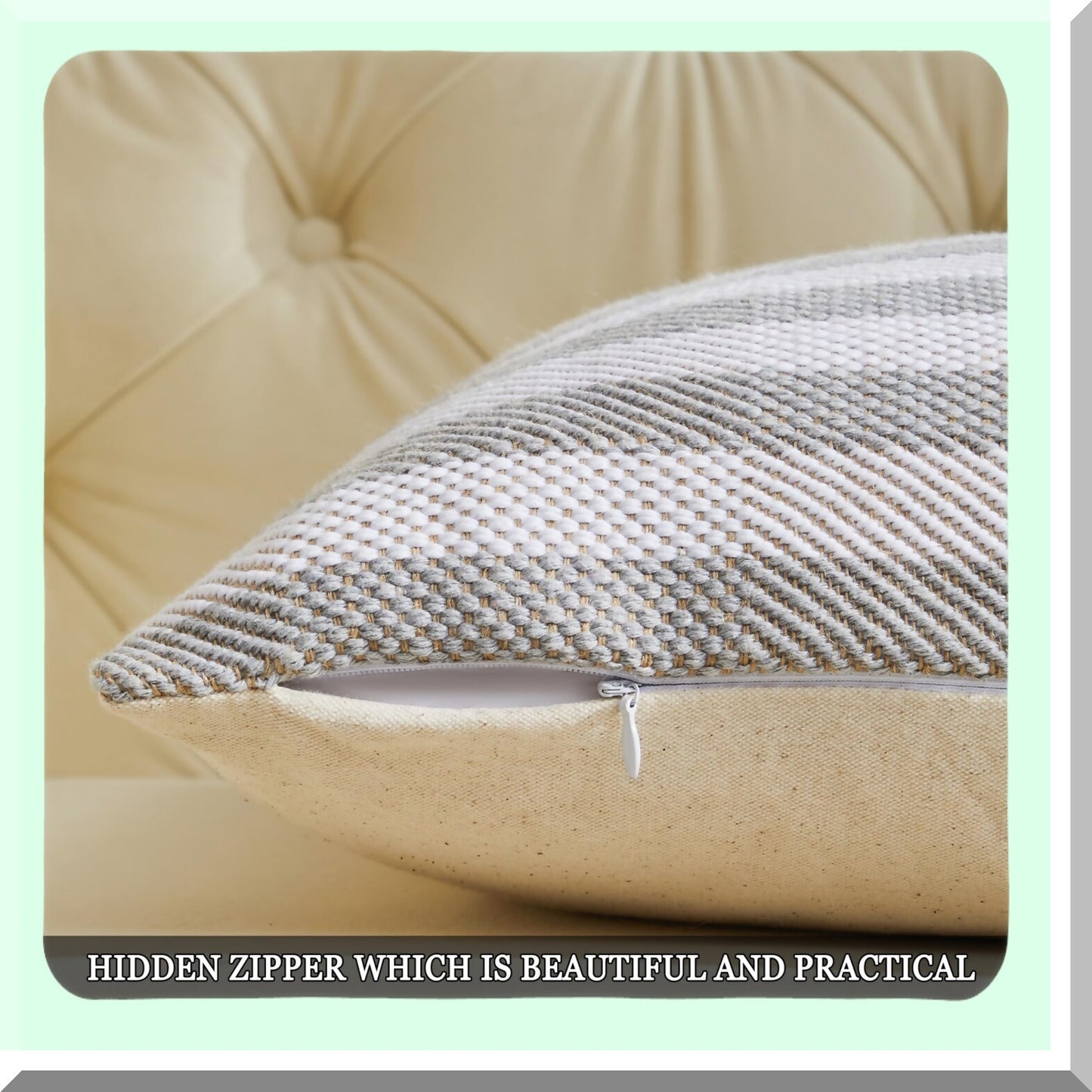 Boho Stripe Decorative Pillow Covers - Set of 2 18x18 Inch Cotton Linen Cushion Cases for Couch Sofa - Grey Throw Pillows