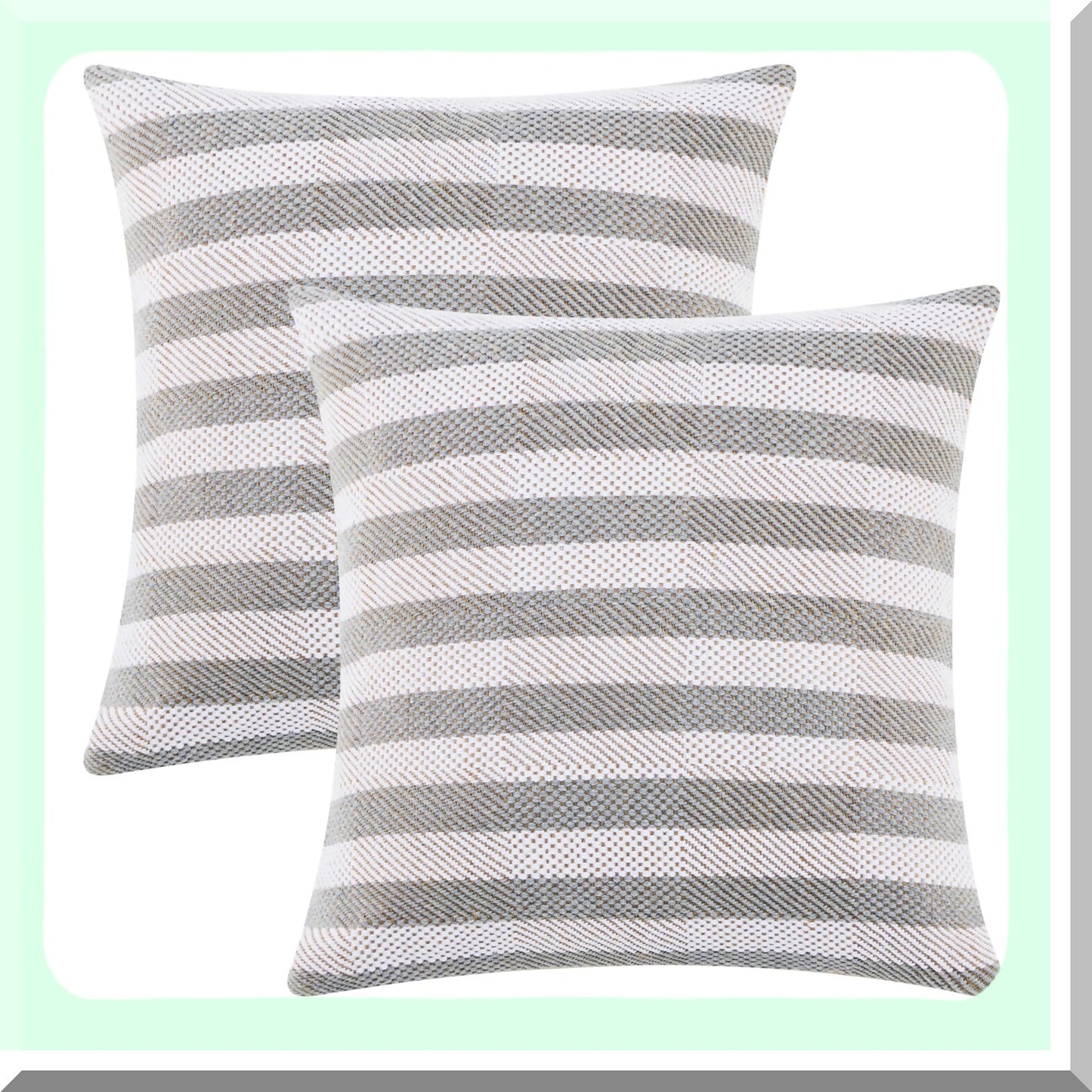 Boho Stripe Decorative Pillow Covers - Set of 2 18x18 Inch Cotton Linen Cushion Cases for Couch Sofa - Grey Throw Pillows