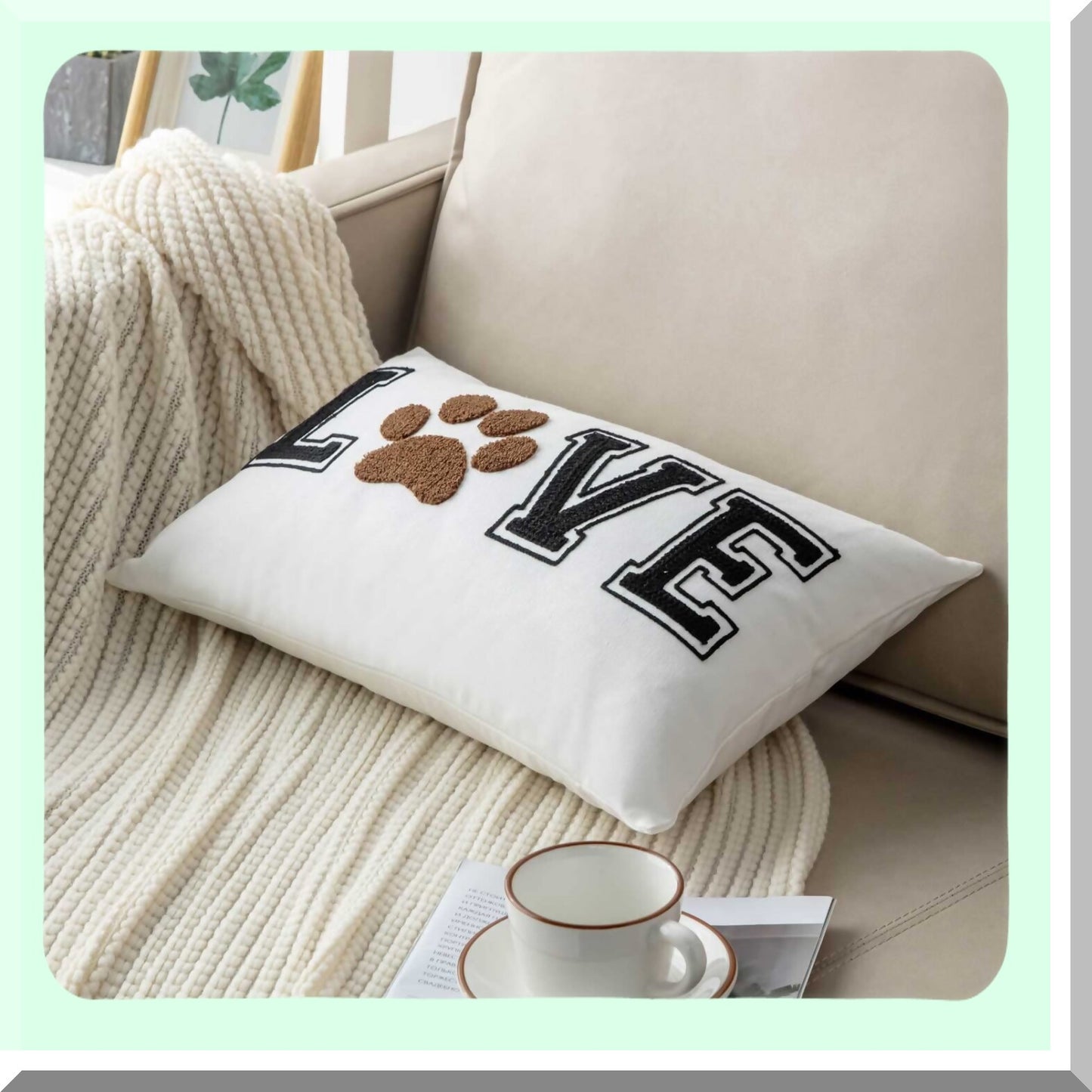 LovePaw Embroidered Decorative Throw Pillow Cover - Dog Cat Lover Lumbar Pillow 12x20 Inches Cover Only - Paw Prints Design