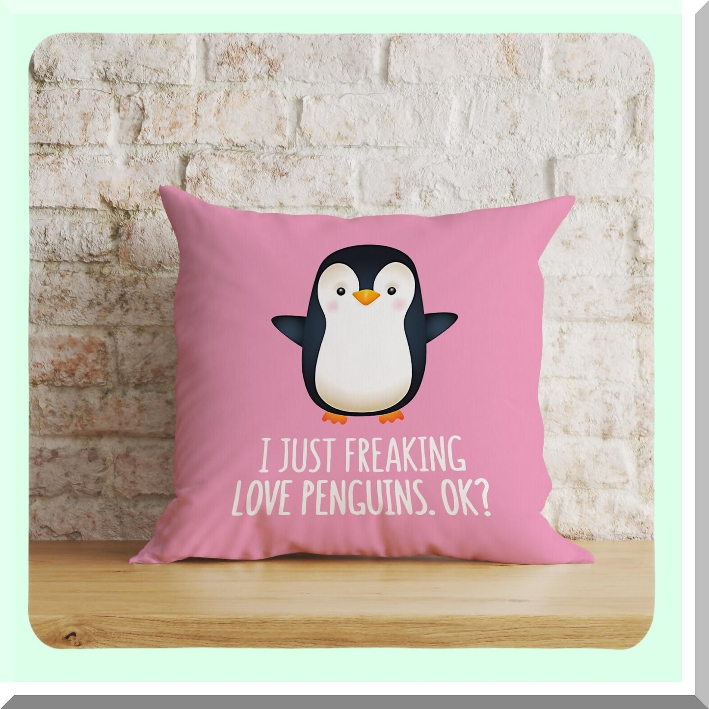 Penguin Love Funny Decor Pillow - 18x18 Inch Cushion Cover for Home Decor, Gifts for Son, Daughter, Sister - Pink Penguin Theme