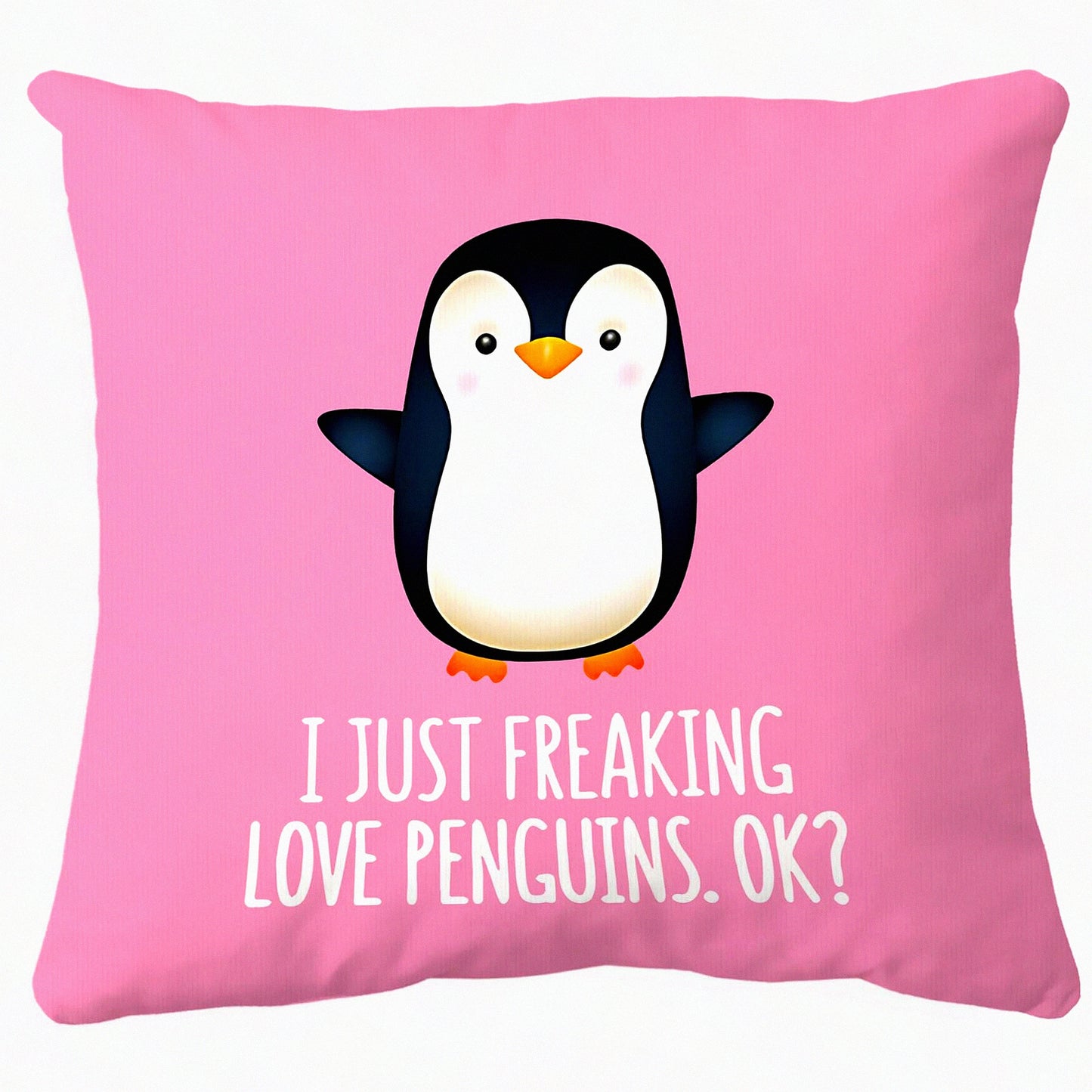 Penguin Love Funny Decor Pillow - 18x18 Inch Cushion Cover for Home Decor, Gifts for Son, Daughter, Sister - Pink Penguin Theme