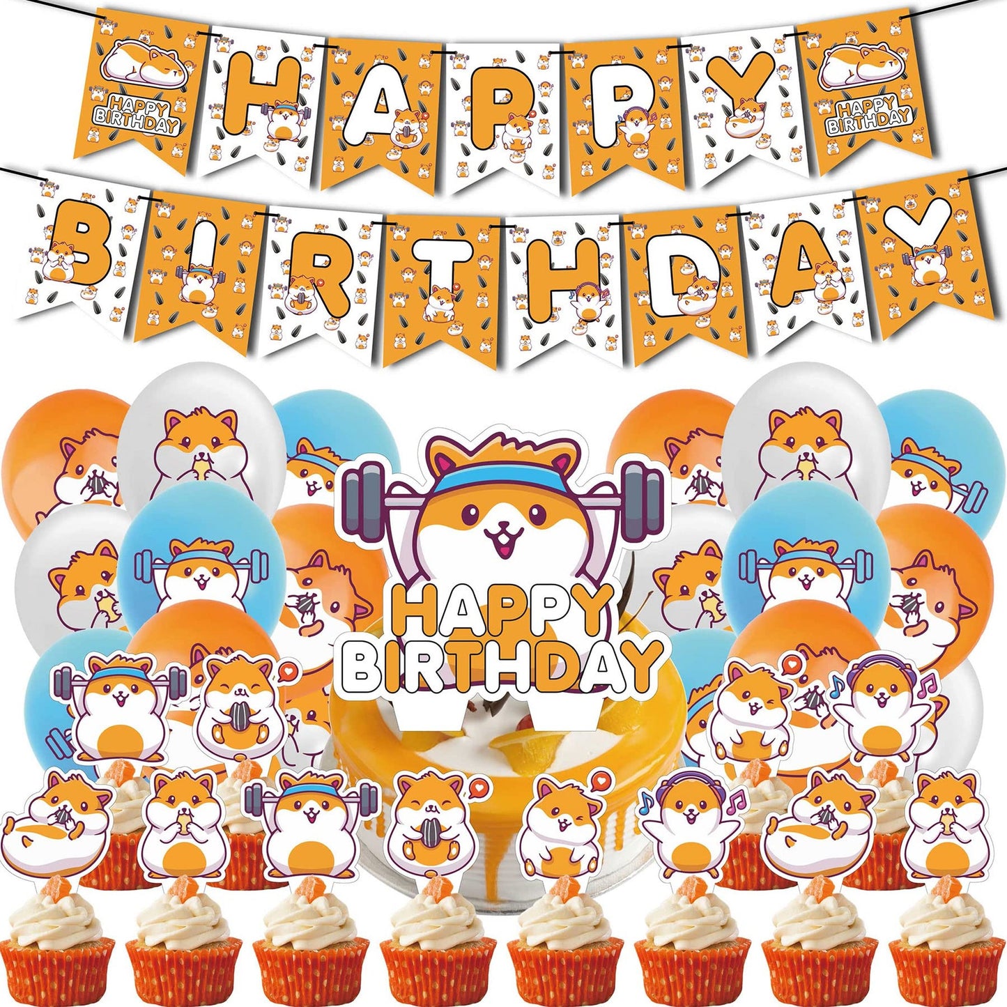 Birthday Critter Party Pack - Includes HAPPY BIRTHDAY Banner, Balloons, Cake Topper, Cupcake Toppers - Perfect for Hamster & Guinea Pig Celebrations!
