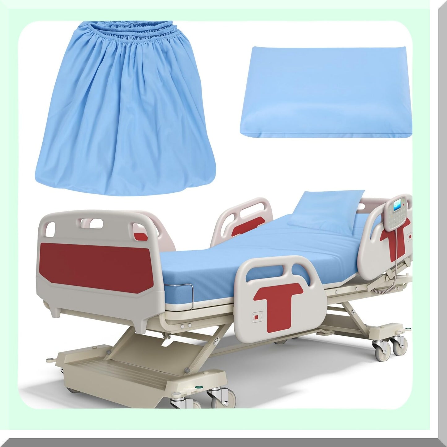 Hospital Bed Sheet Set - 2 Pack Fitted Sheets 36 x 84 x 14 Inch - Elastic All Around - Pillow Cases Included - Blue - Home, Hotel, Hospital, Massage Table - Soft, Durable, Comfortable