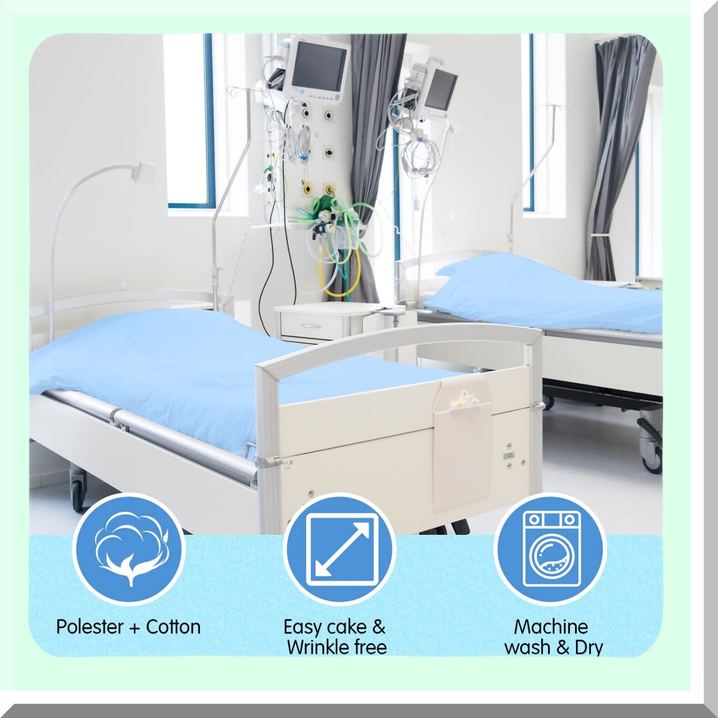 Hospital Bed Sheet Set - 2 Pack Fitted Sheets 36 x 84 x 14 Inch - Elastic All Around - Pillow Cases Included - Blue - Home, Hotel, Hospital, Massage Table - Soft, Durable, Comfortable