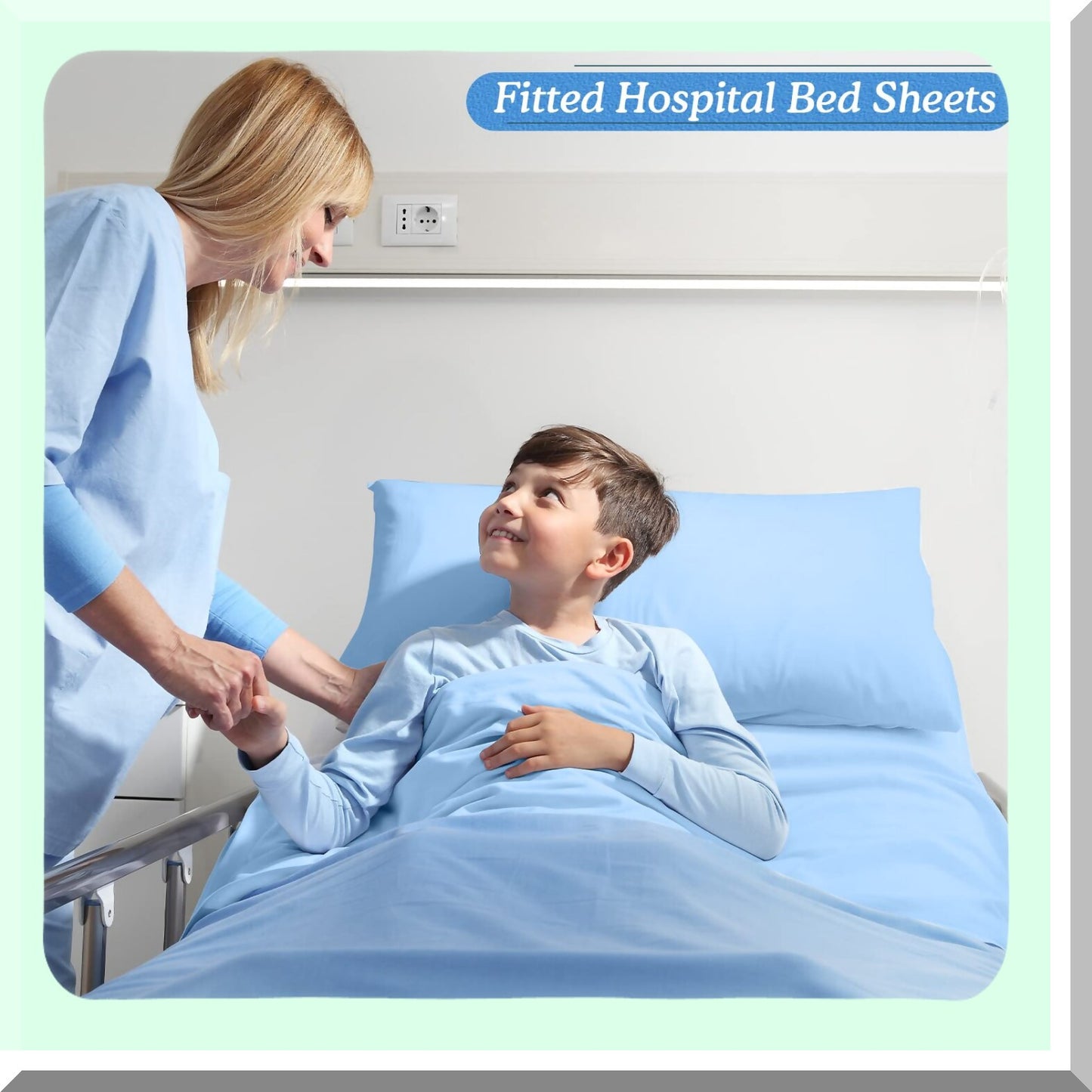 Hospital Bed Sheet Set - 2 Pack Fitted Sheets 36 x 84 x 14 Inch - Elastic All Around - Pillow Cases Included - Blue - Home, Hotel, Hospital, Massage Table - Soft, Durable, Comfortable