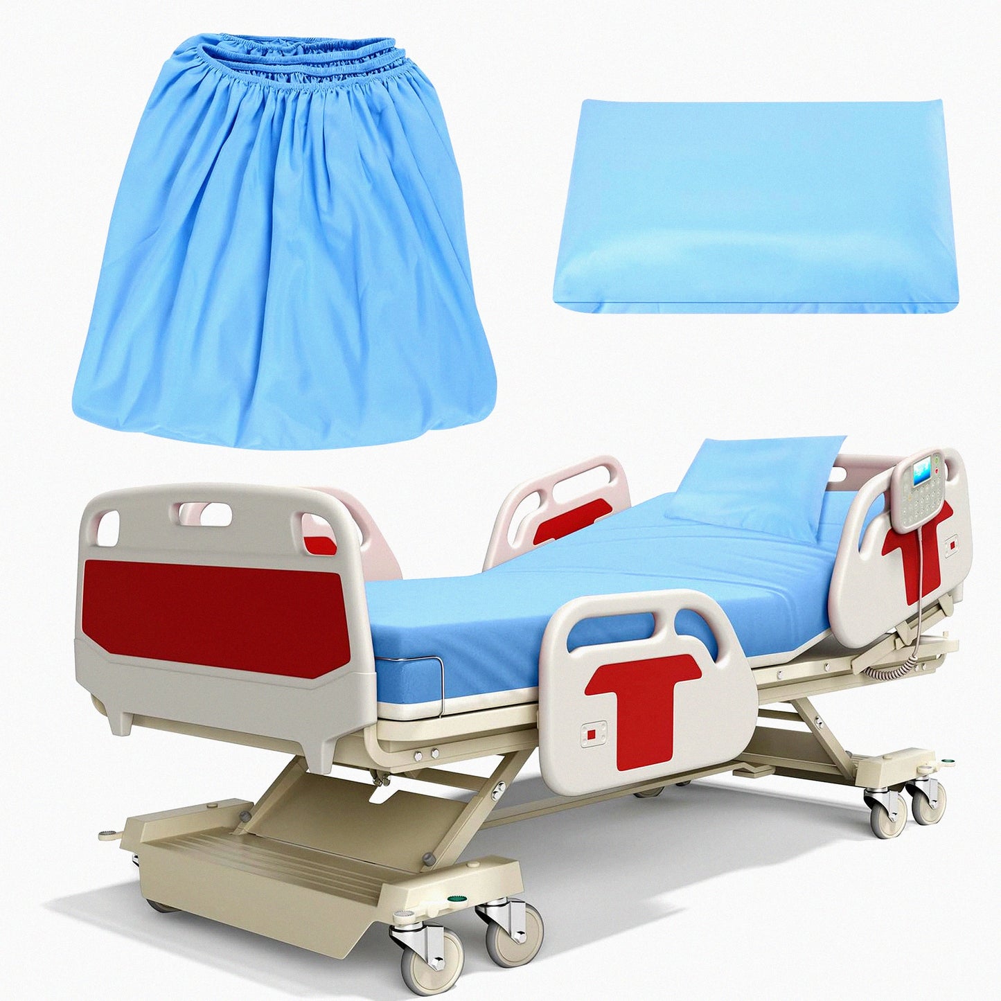 Hospital Bed Sheet Set - 2 Pack Fitted Sheets 36 x 84 x 14 Inch - Elastic All Around - Pillow Cases Included - Blue - Home, Hotel, Hospital, Massage Table - Soft, Durable, Comfortable