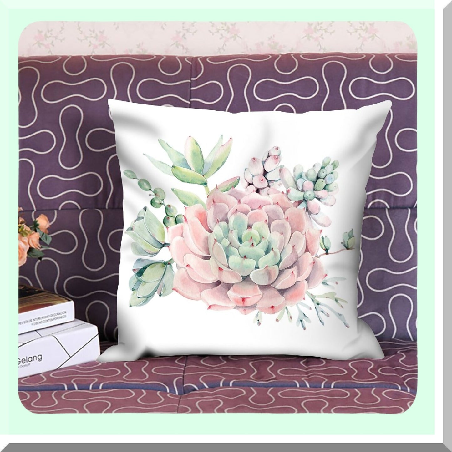 Botanical Bliss Pillow Cover - Plant Leaves Decorative Cushion Case 18"X18" Pink Green - Floral Square Throw Pillow Cover