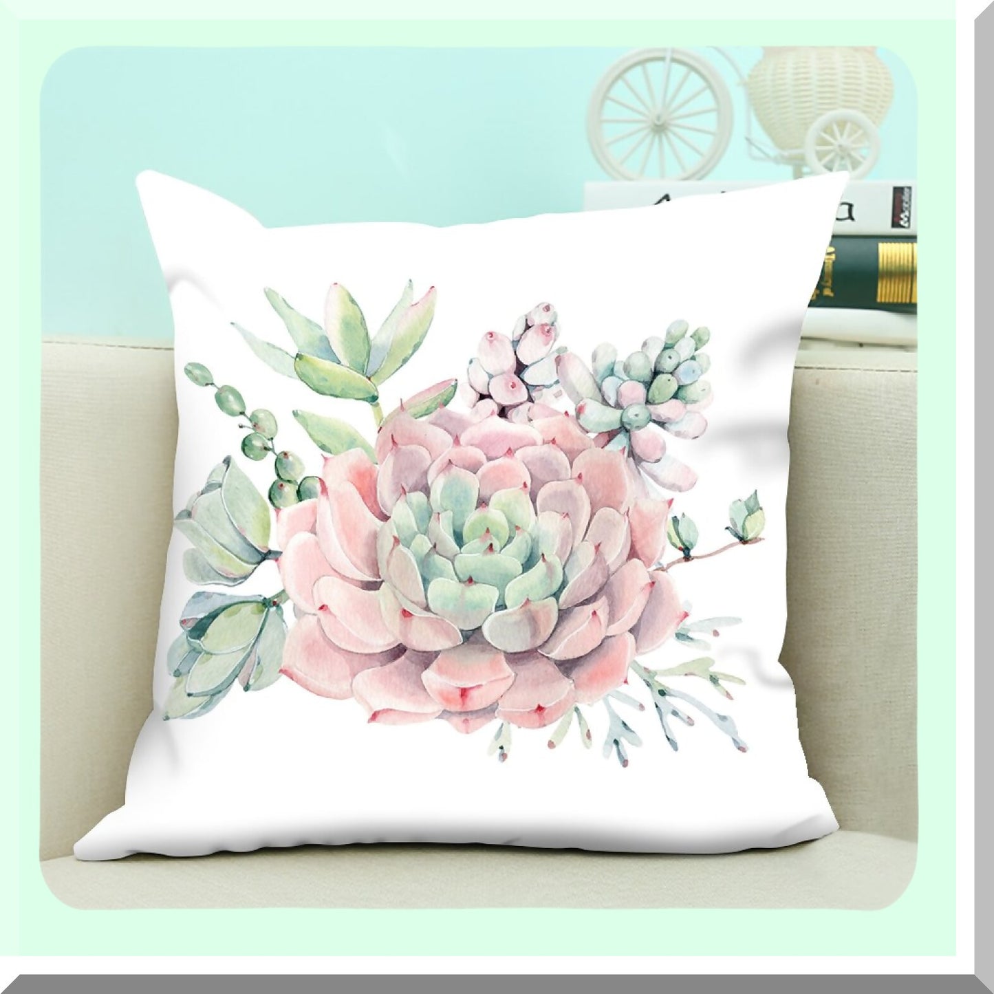 Botanical Bliss Pillow Cover - Plant Leaves Decorative Cushion Case 18"X18" Pink Green - Floral Square Throw Pillow Cover