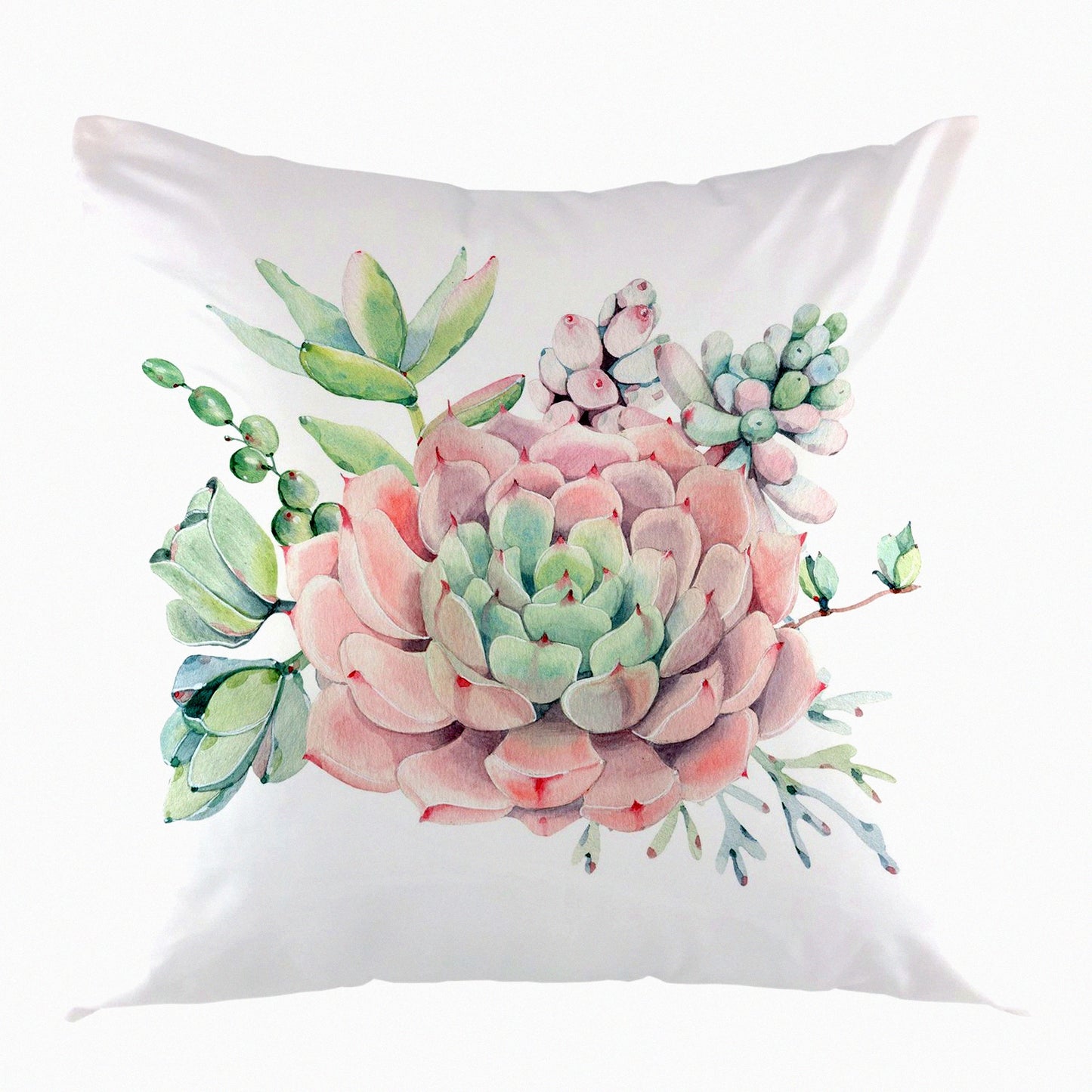 Botanical Bliss Pillow Cover - Plant Leaves Decorative Cushion Case 18"X18" Pink Green - Floral Square Throw Pillow Cover