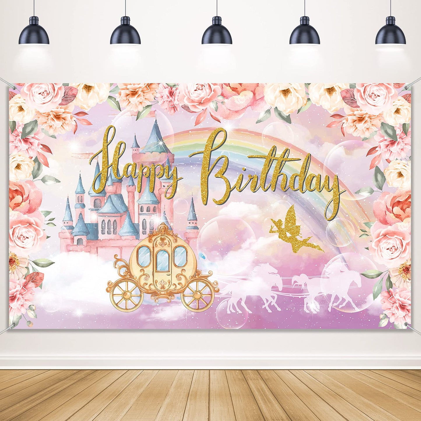 Princess Birthday Party Decorations Backdrop Banner for Girls