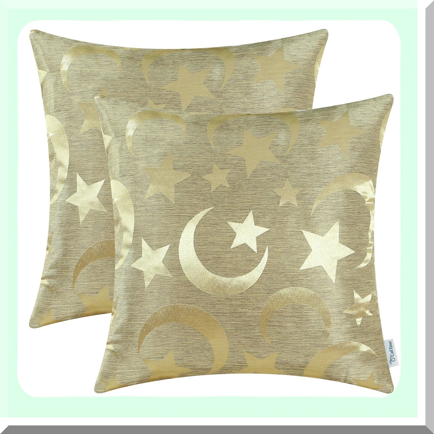 Starlight Duality Pillow Covers - Set of 2 Modern Shining & Dull Contrast Cases for Couch Sofa Home Decor, Moon & Stars Design, 18x18 Inches Gold