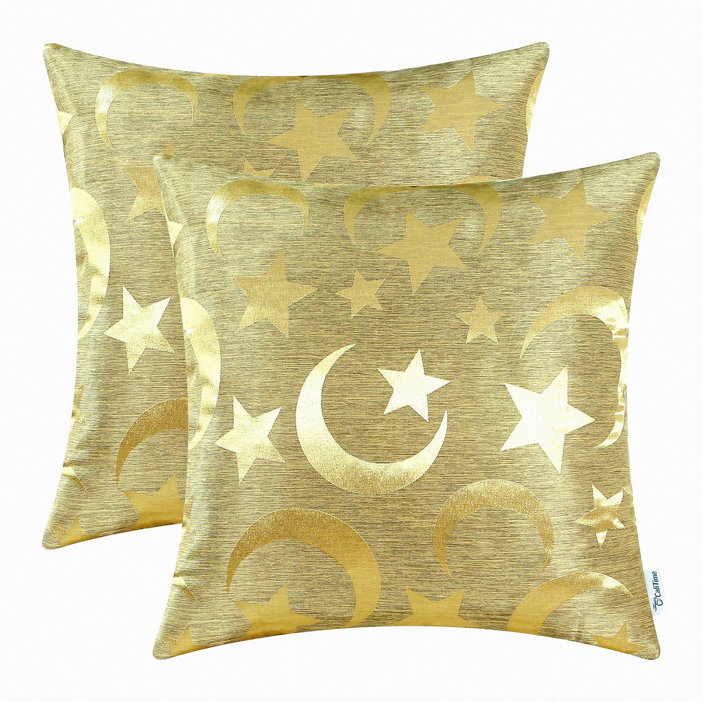 Starlight Duality Pillow Covers - Set of 2 Modern Shining & Dull Contrast Cases for Couch Sofa Home Decor, Moon & Stars Design, 18x18 Inches Gold