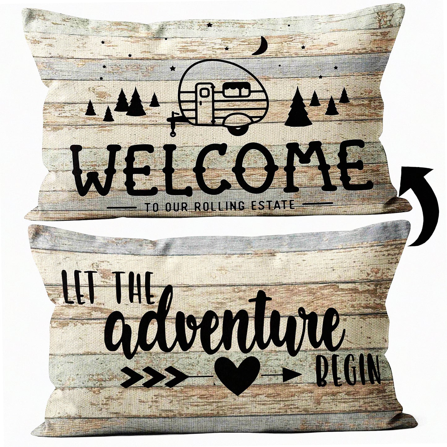 Adventure Haven RV Pillow Covers - Set of 2, Camping Decor Gifts, Camper Accessories, Double-Sided Print 12x20 Cushion Covers, Interior RV Decorations