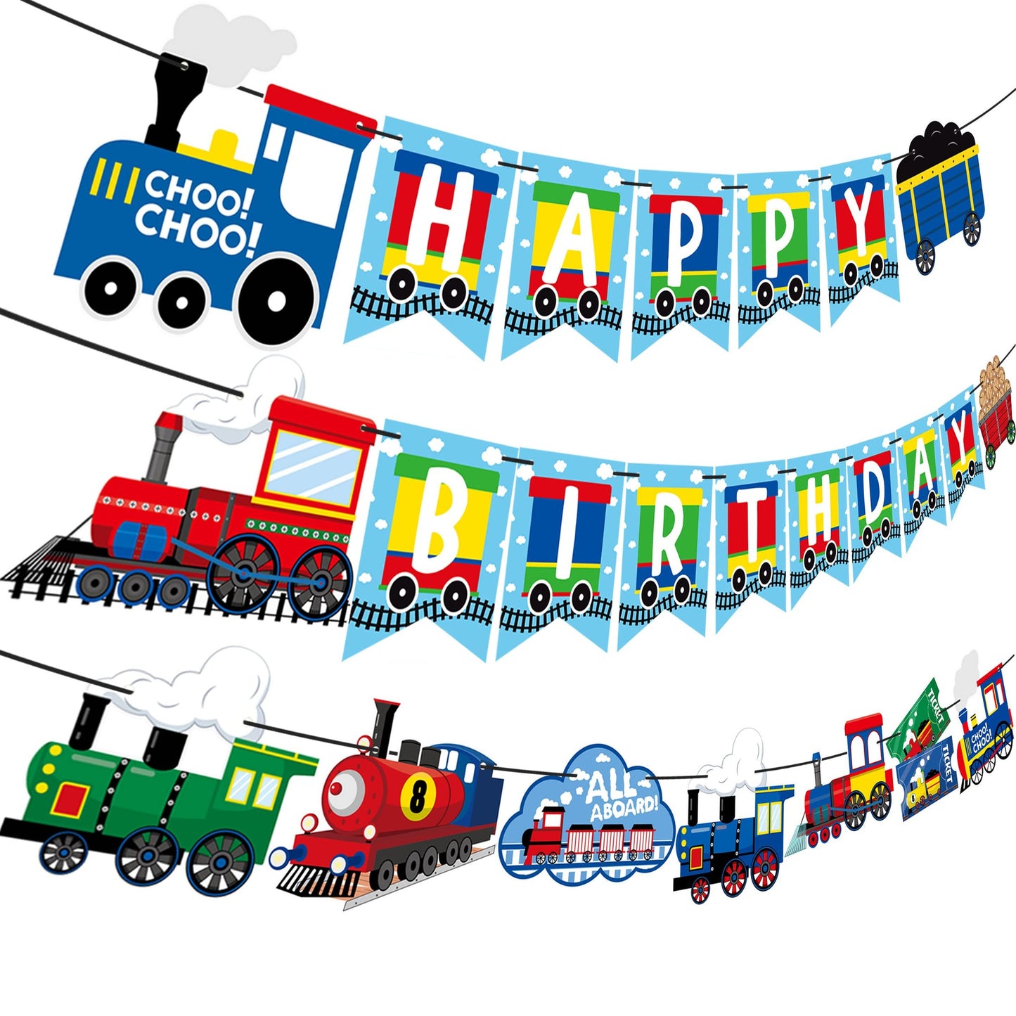 Retro Steam Train Birthday Party Banner - All Aboard for a Choo Choo Train Theme Celebration! Perfect Decorations for Baby Showers & Birthdays