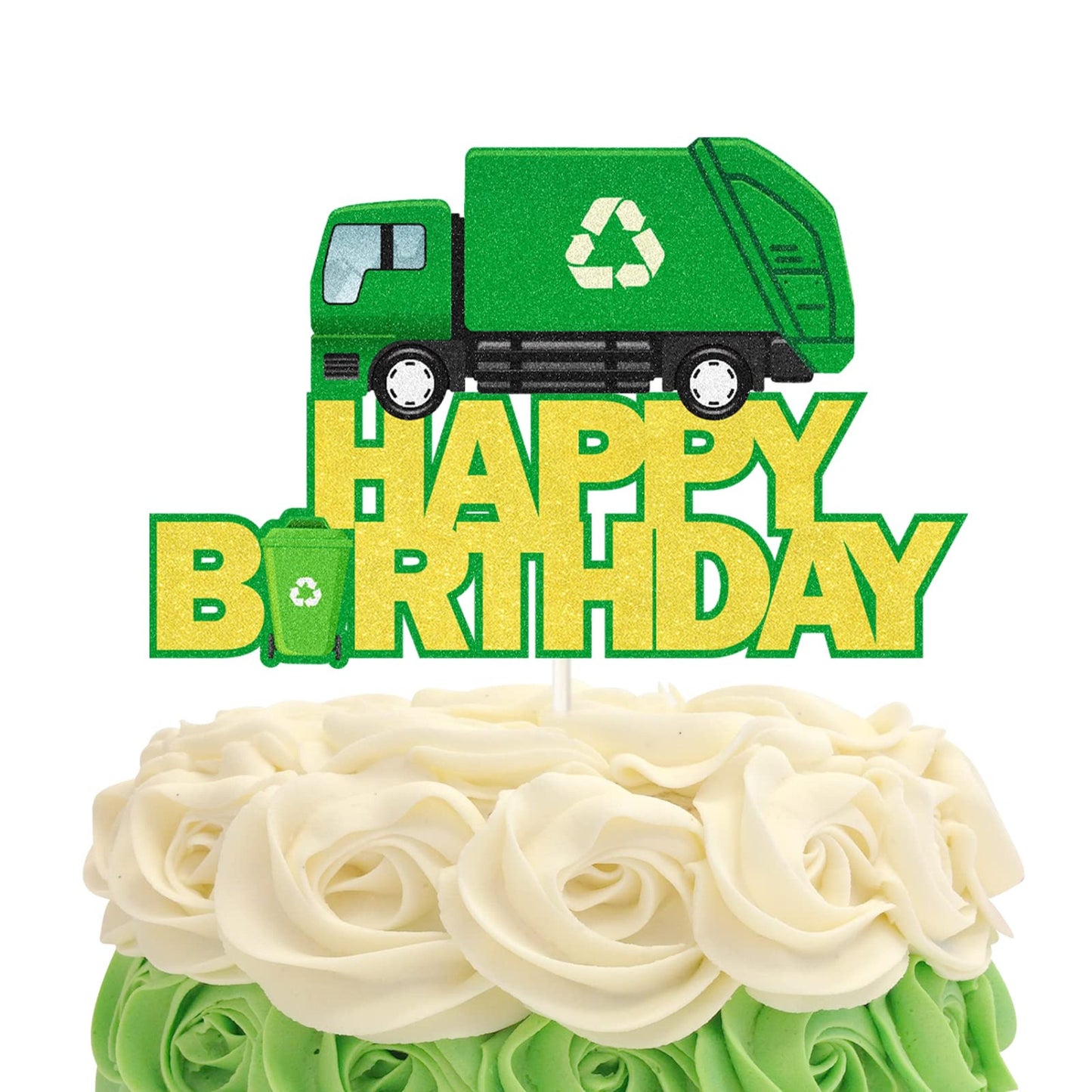 Garbage Truck Birthday Cake Topper - Vehicles Themed Party Decor for Man Boy Girl - Sanitation Truck Water Tanker Happy Birthday Supplies
