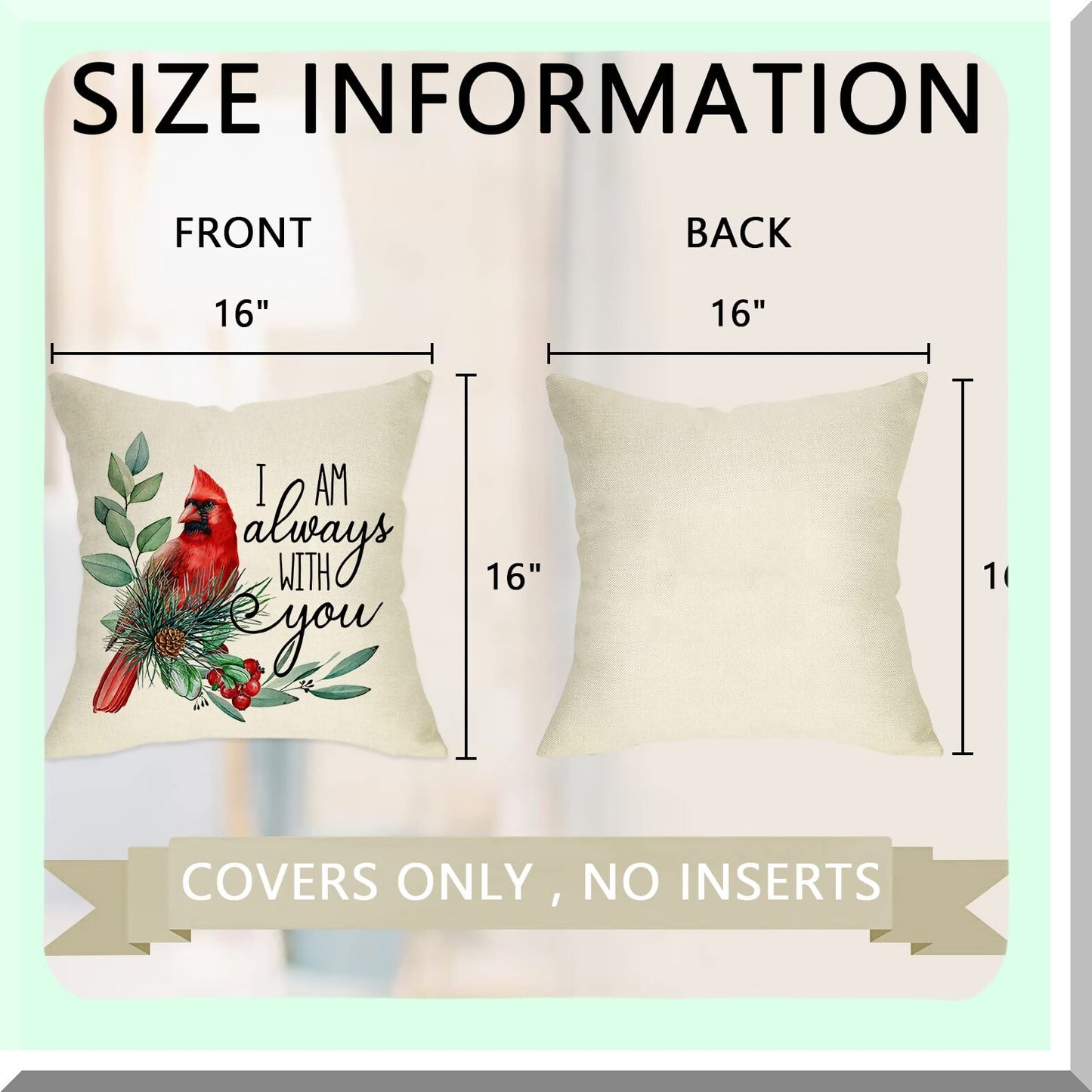 Cardinal Red Birds Winter Holiday Decorative Pillow Cover Set - Pine Cones Berry Cushion Case Quote Pillowcase Sofa Couch Decoration 16x16