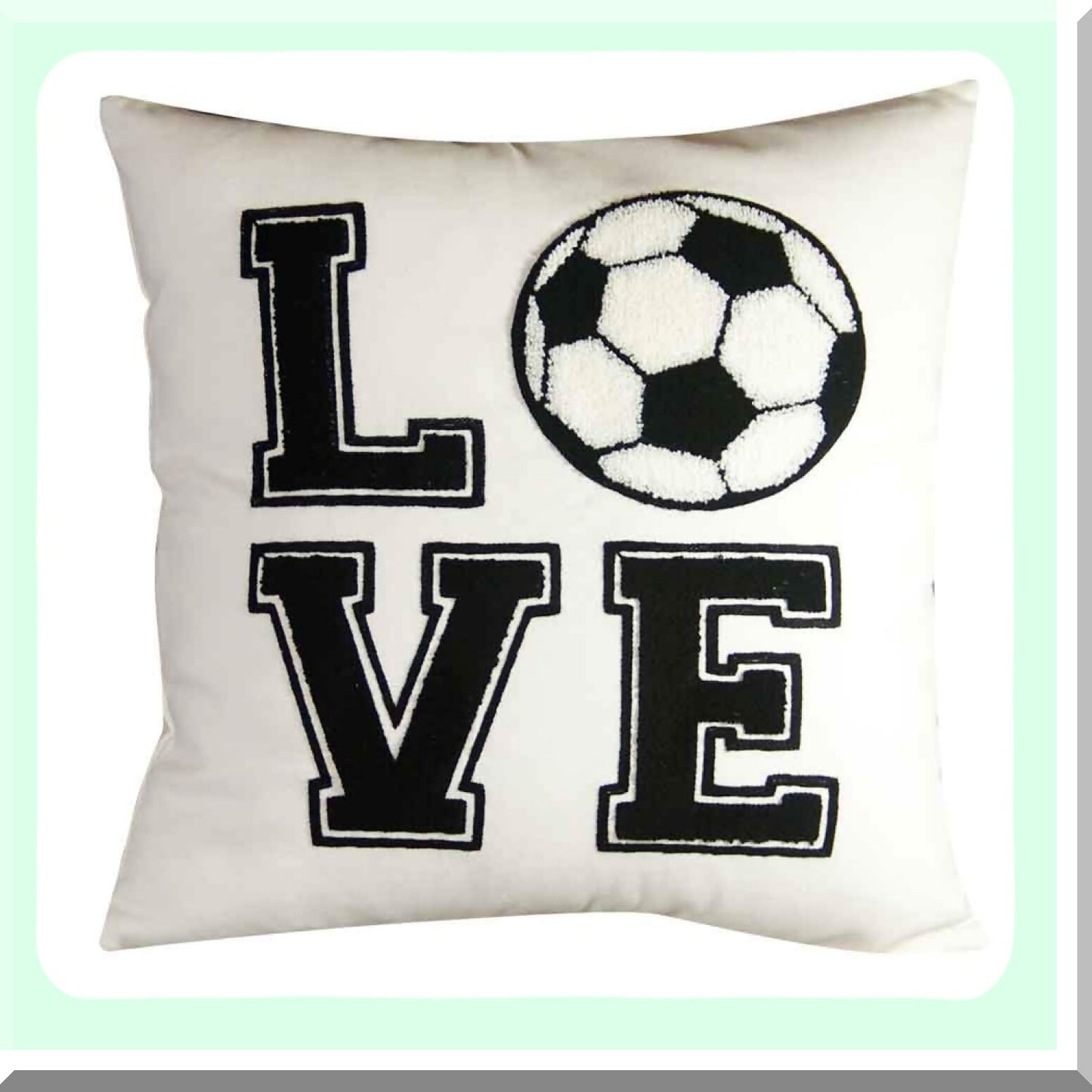 Soccer Love Embroidered Decorative Pillow Cover - 18x18 Inches - Sports Fan Throw Pillow - Soccer Theme Home Decor - Love Soccer Design - Cover Only