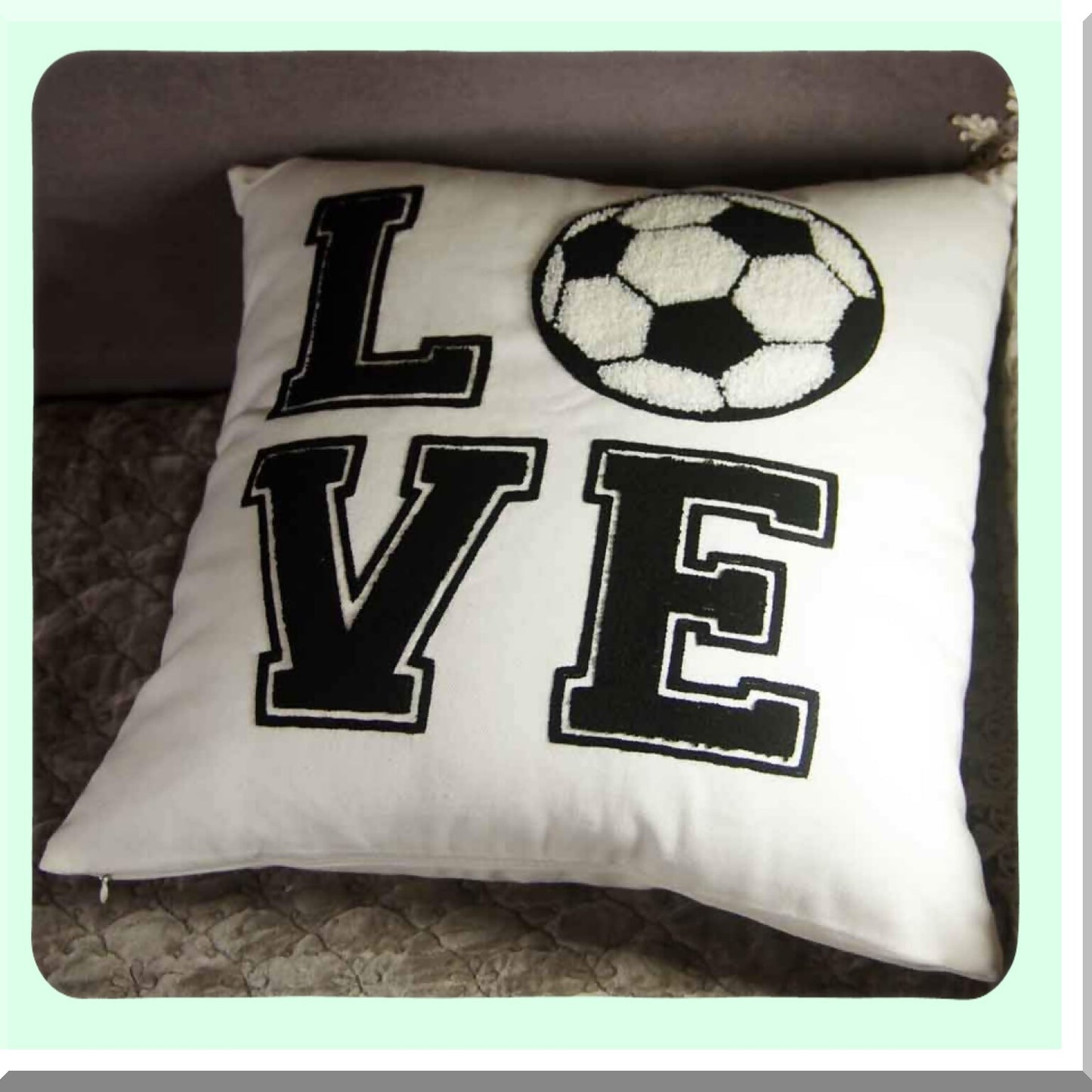 Soccer Love Embroidered Decorative Pillow Cover - 18x18 Inches - Sports Fan Throw Pillow - Soccer Theme Home Decor - Love Soccer Design - Cover Only