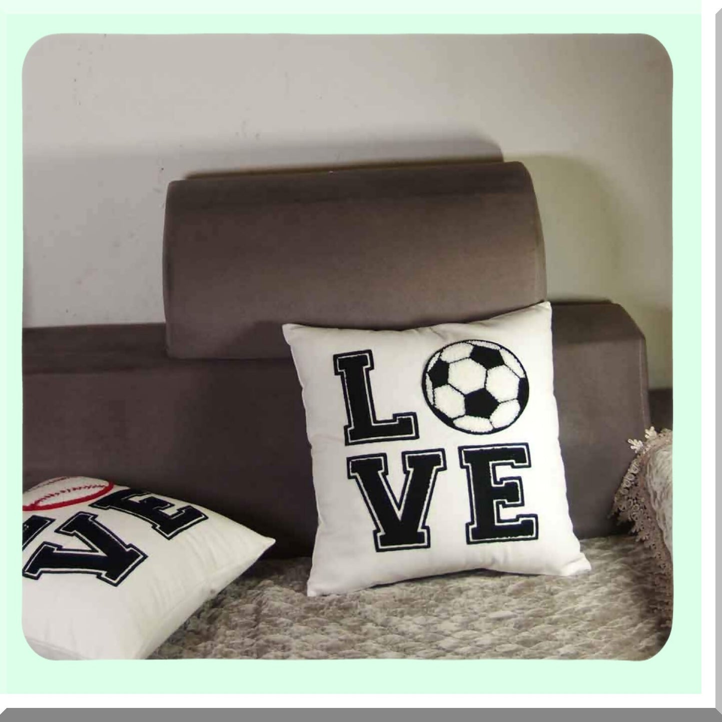 Soccer Love Embroidered Decorative Pillow Cover - 18x18 Inches - Sports Fan Throw Pillow - Soccer Theme Home Decor - Love Soccer Design - Cover Only
