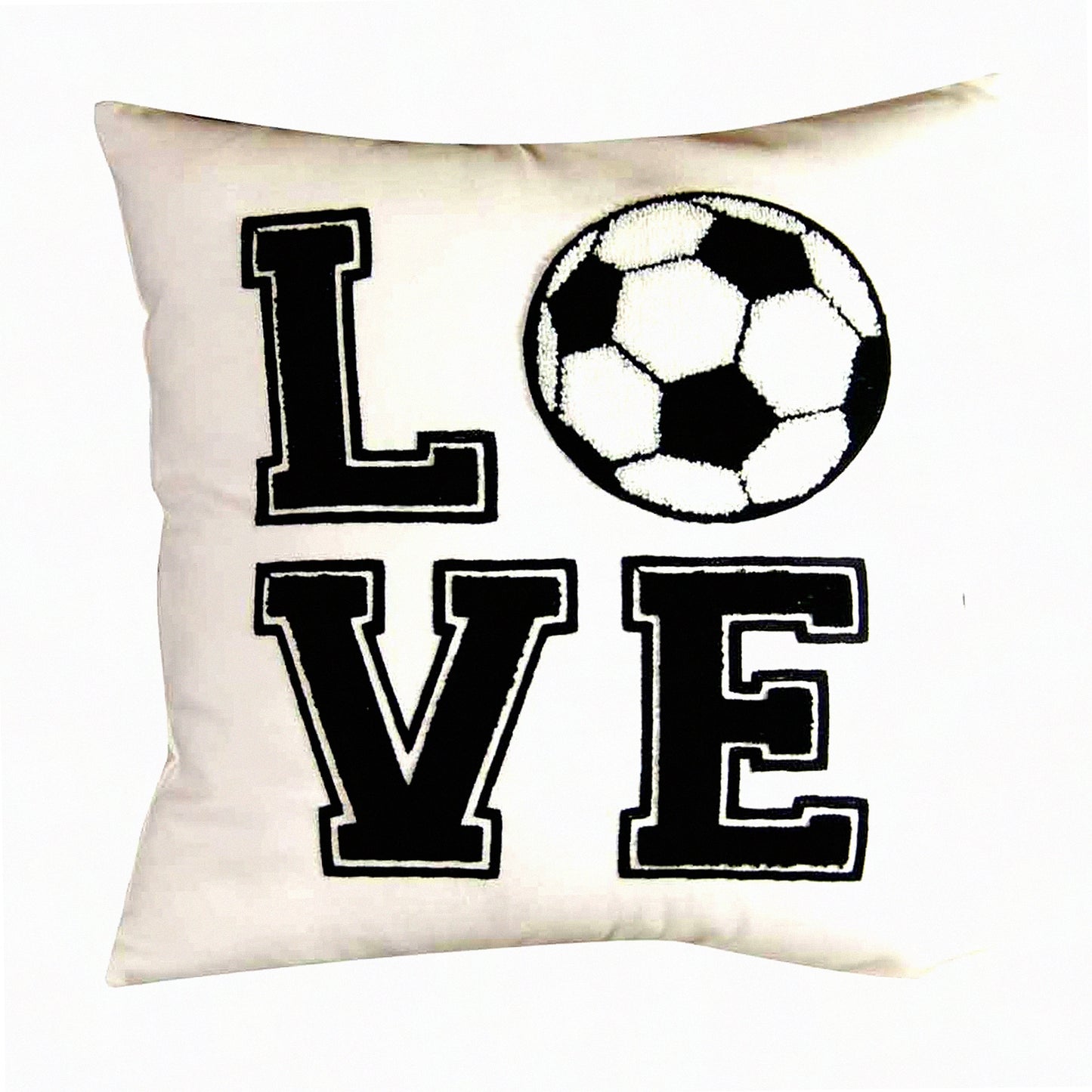 Soccer Love Embroidered Decorative Pillow Cover - 18x18 Inches - Sports Fan Throw Pillow - Soccer Theme Home Decor - Love Soccer Design - Cover Only
