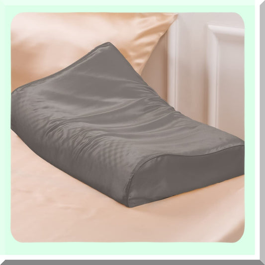 Luxury Silk Memory Foam Pillowcase - Contour Cervical Pillow Cover, Natural Mulberry Silk, 23 Momme, Grey, 28.3"x16"x5"/4.3"