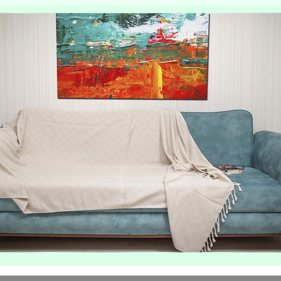 PureComfort XL Cotton Throw Blanket Towel - 60x90 Inches, Beige