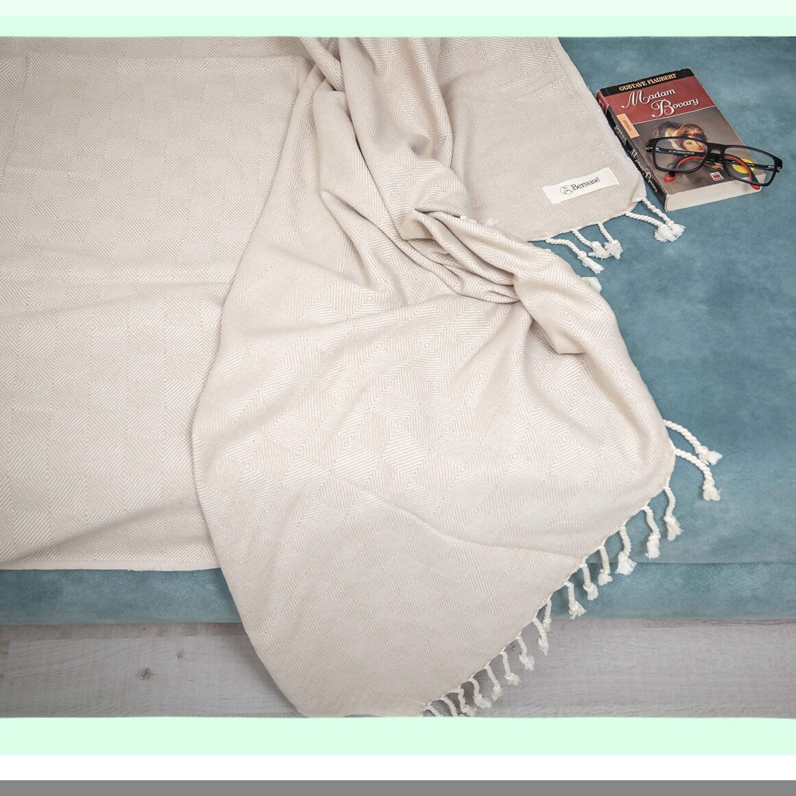 PureComfort XL Cotton Throw Blanket Towel - 60x90 Inches, Beige