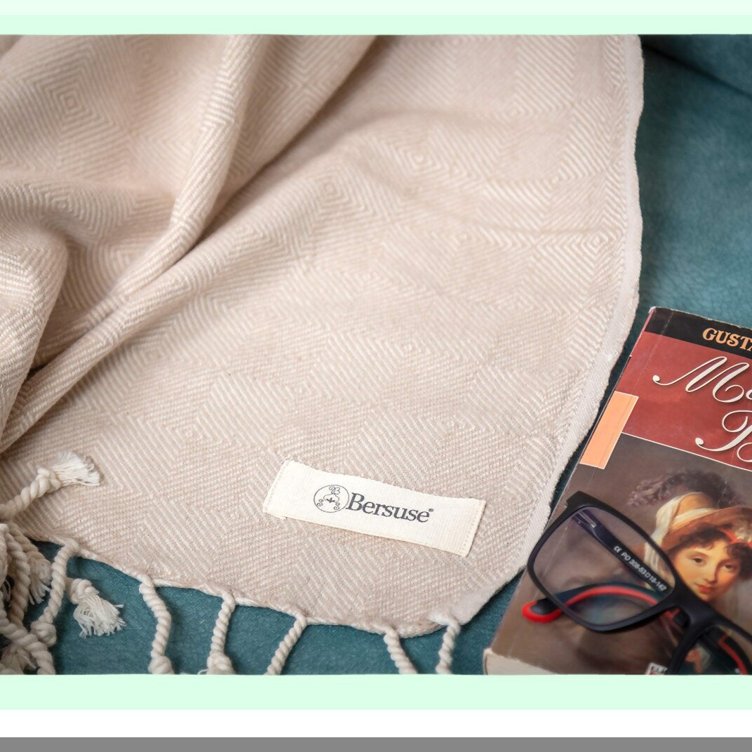 PureComfort XL Cotton Throw Blanket Towel - 60x90 Inches, Beige