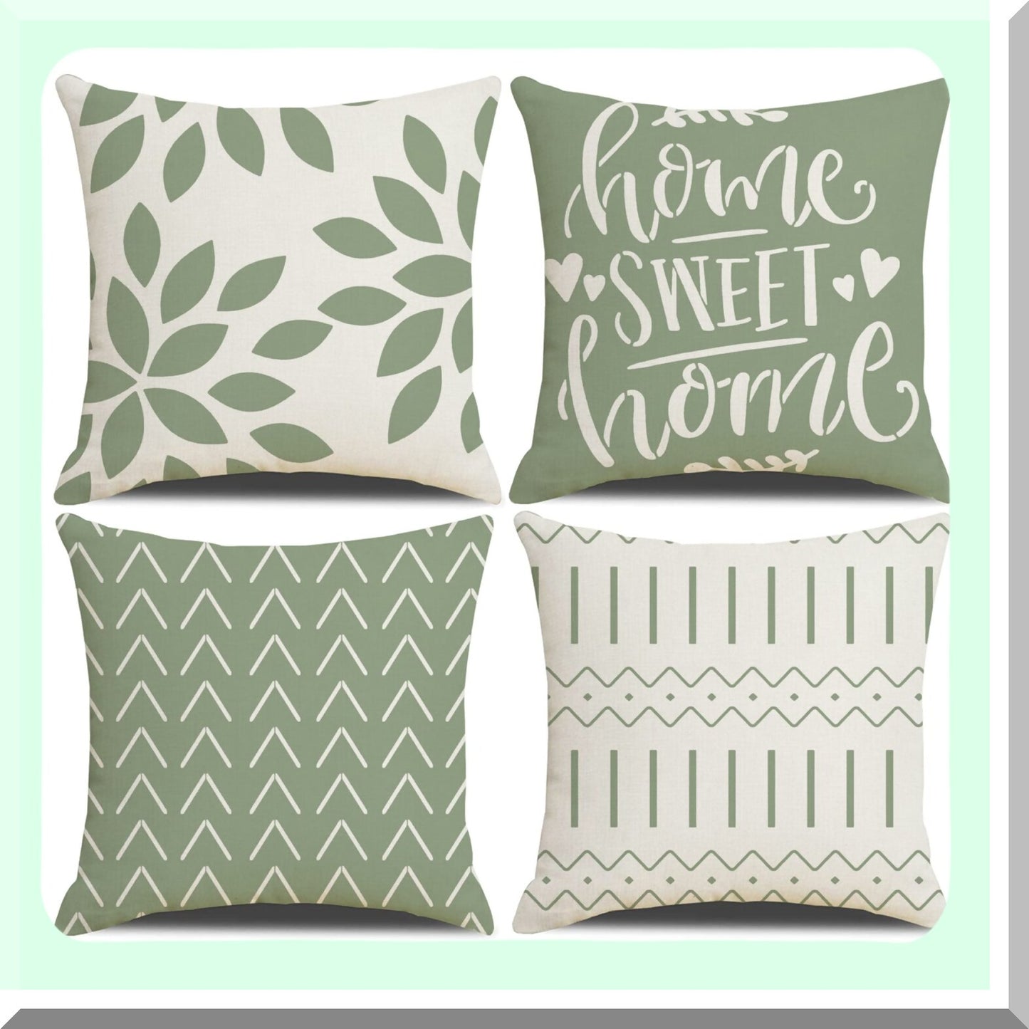 Boho Farmhouse Linen Pillowcase Set - 18x18 Inch Square Cushion Covers (Pack of 4) - Neutral Decorative Throw Pillow Covers