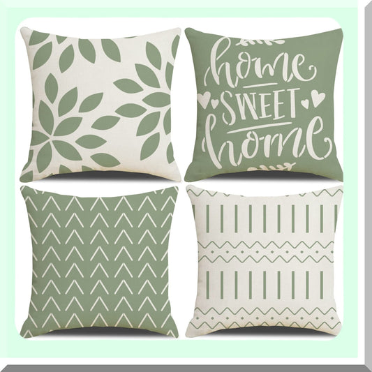 Boho Farmhouse Linen Pillowcase Set - 18x18 Inch Square Cushion Covers (Pack of 4) - Neutral Decorative Throw Pillow Covers