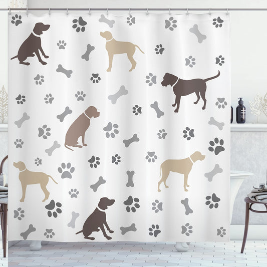 Dog Lover Shower Curtain 69x70 Inches with Paw Prints and Dog Silhouettes