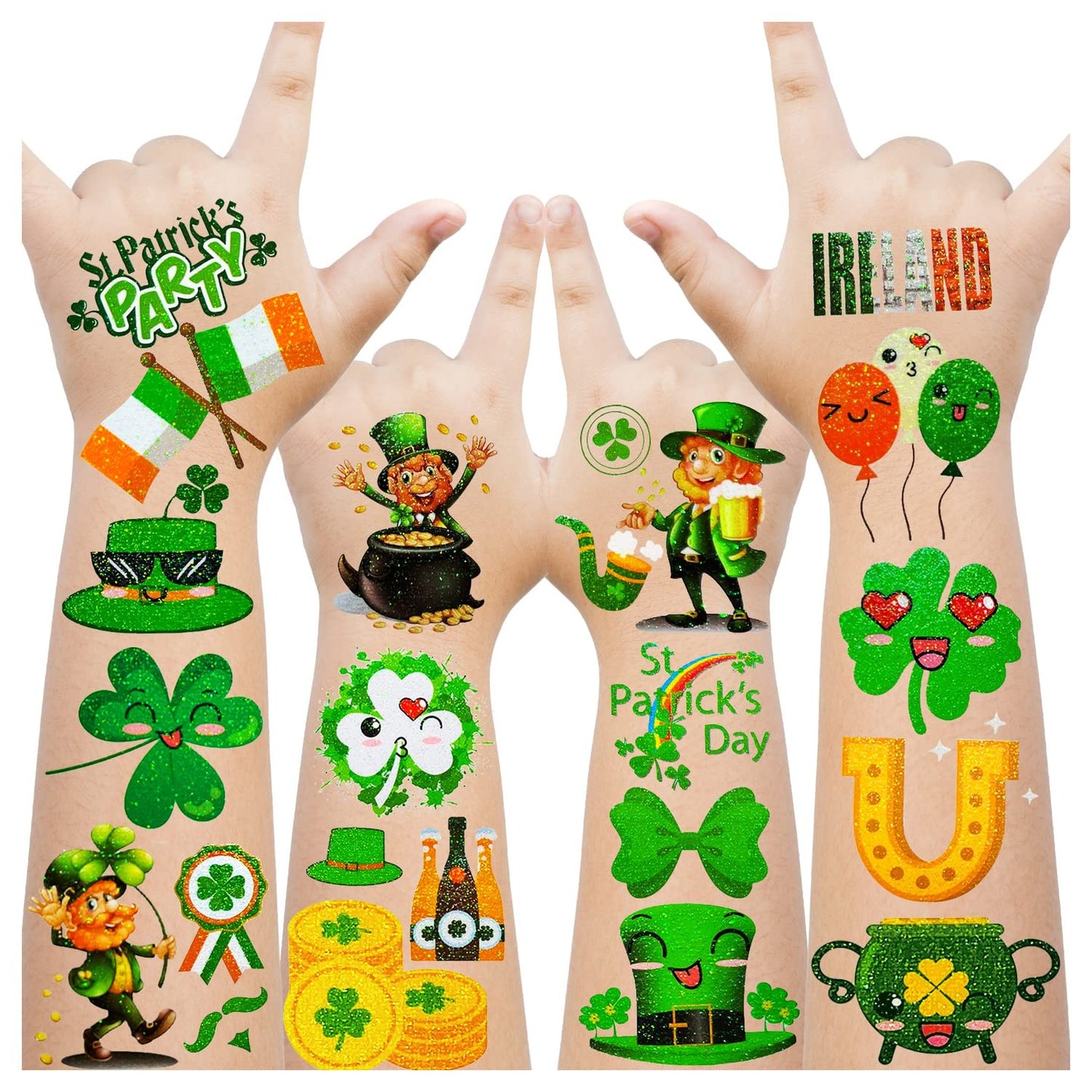 Shamrock Sparkle Stickers - Festive Glitter Temporary Decals for St. Patrick's Day Decorations, Kids & Adults Party Favors & Supplies