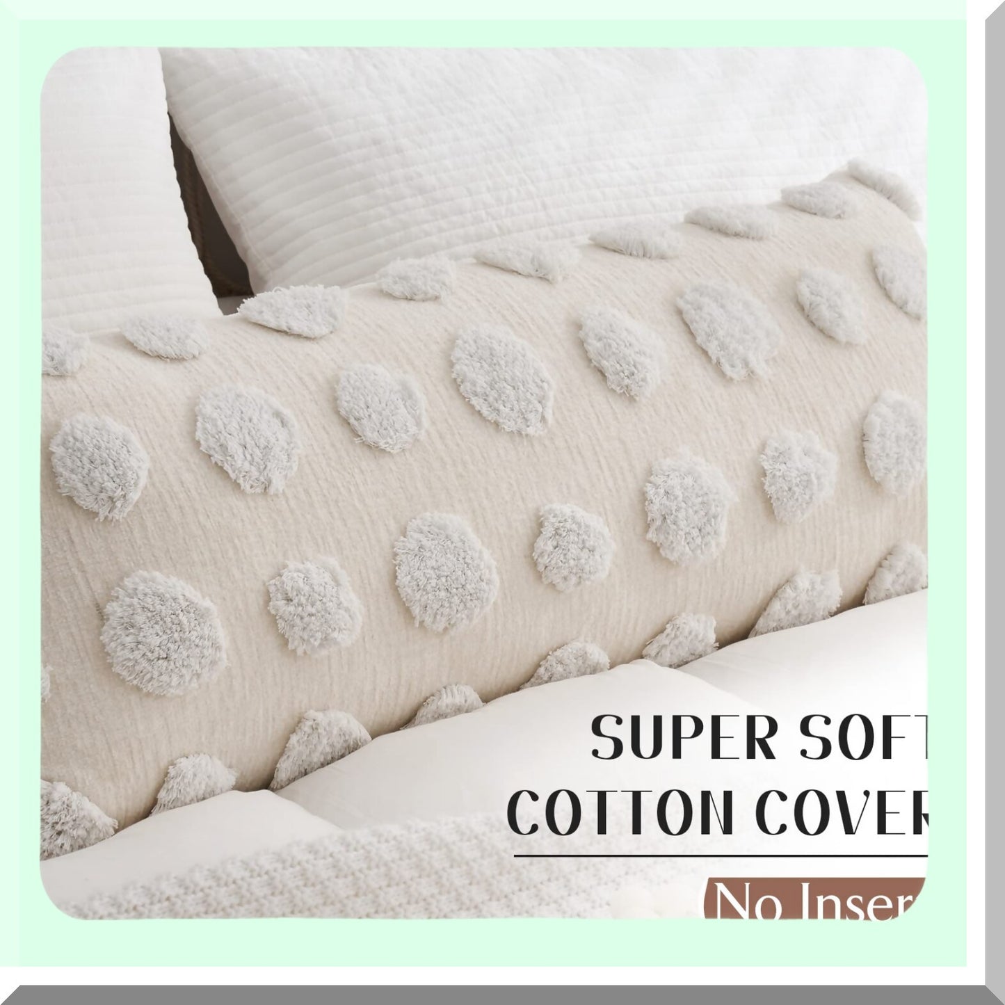 Chenille Boho Dotted Tufted Lumbar Pillow Cover - 14x36inch Bohemian Textured Body Throw for Bed Sofa Living Room - Soft Decorative