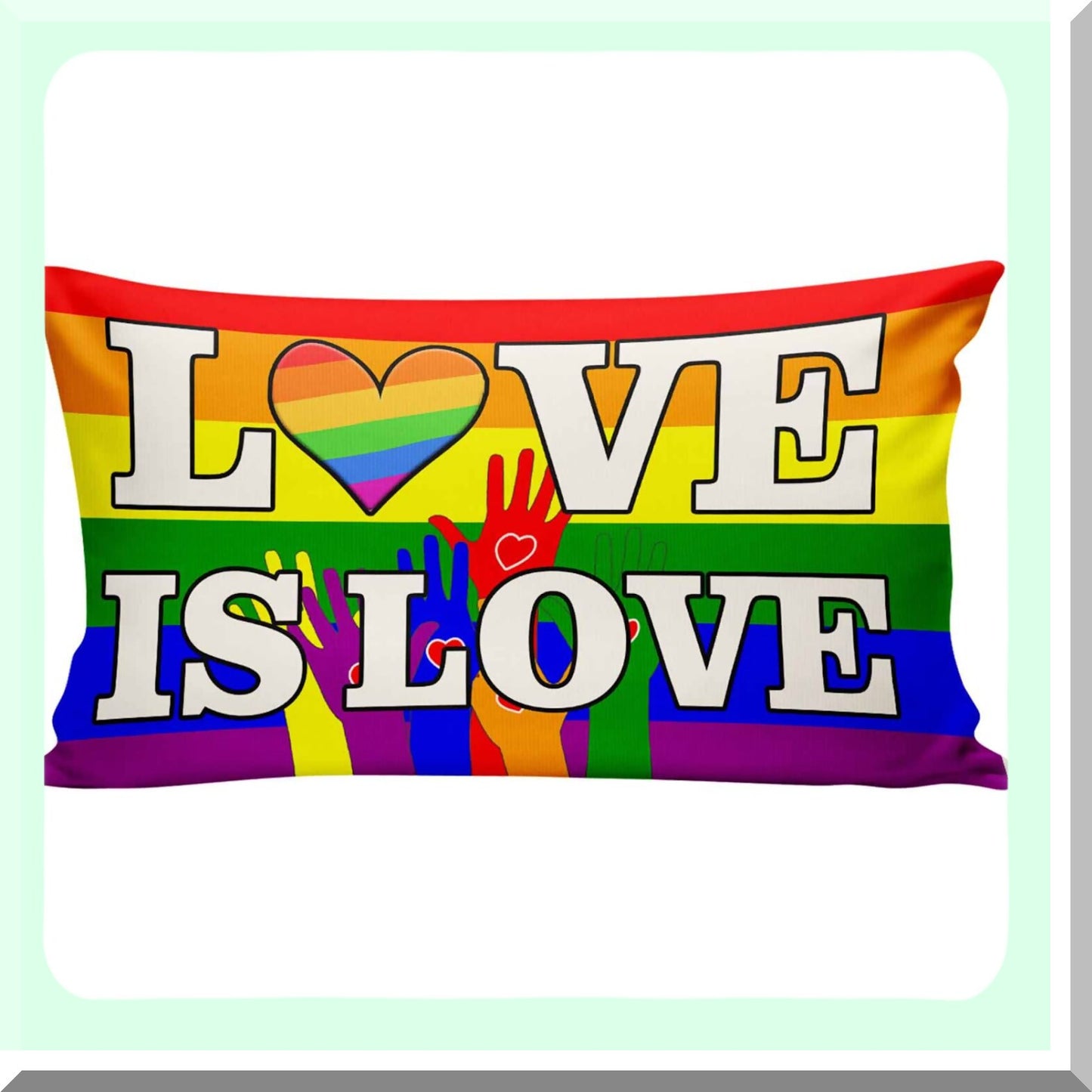 Rainbow Love Holiday Throw Pillow Covers - Set of 2 Decorative Pillow Covers for Home Decor - Love is Love LGBTQ Pride Party Supplies - 20 x 12 Inch