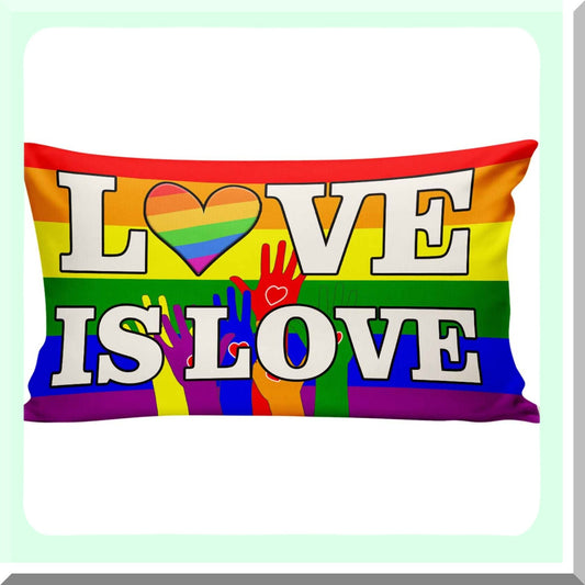 Rainbow Love Holiday Throw Pillow Covers - Set of 2 Decorative Pillow Covers for Home Decor - Love is Love LGBTQ Pride Party Supplies - 20 x 12 Inch