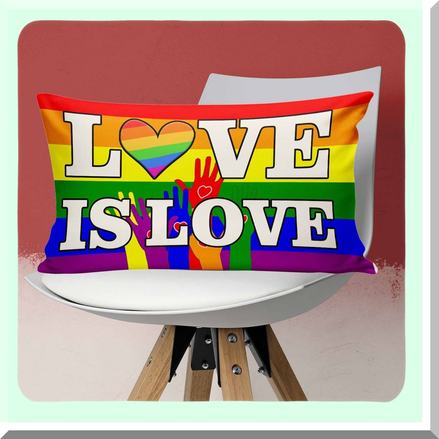 Rainbow Love Holiday Throw Pillow Covers - Set of 2 Decorative Pillow Covers for Home Decor - Love is Love LGBTQ Pride Party Supplies - 20 x 12 Inch