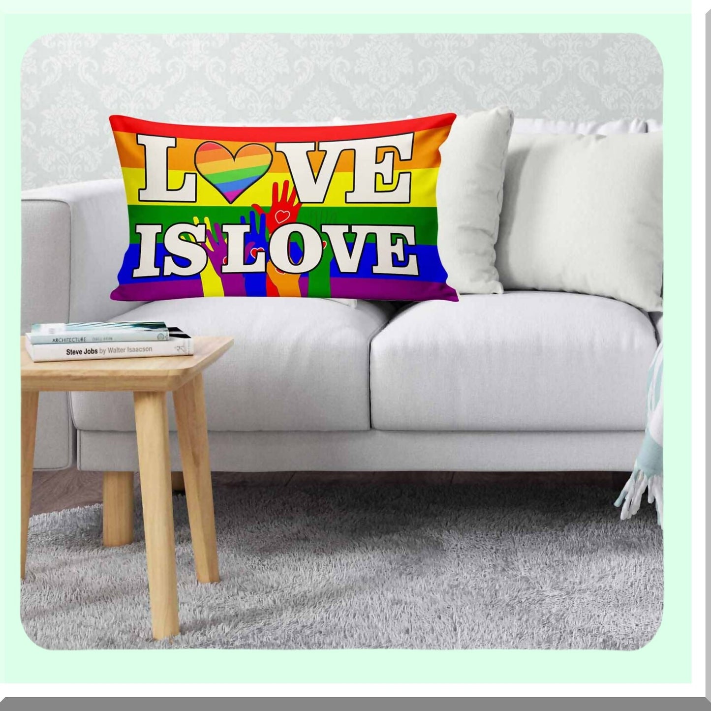 Rainbow Love Holiday Throw Pillow Covers - Set of 2 Decorative Pillow Covers for Home Decor - Love is Love LGBTQ Pride Party Supplies - 20 x 12 Inch