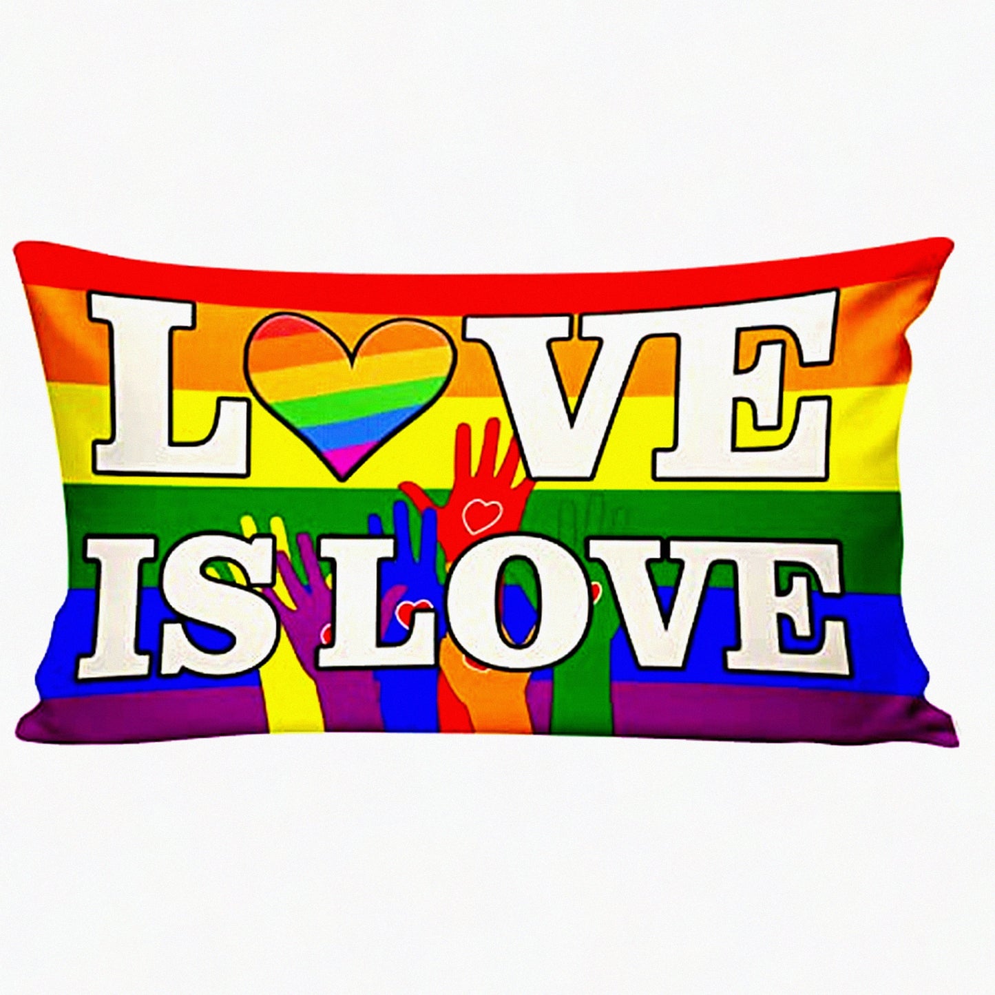 Rainbow Love Holiday Throw Pillow Covers - Set of 2 Decorative Pillow Covers for Home Decor - Love is Love LGBTQ Pride Party Supplies - 20 x 12 Inch