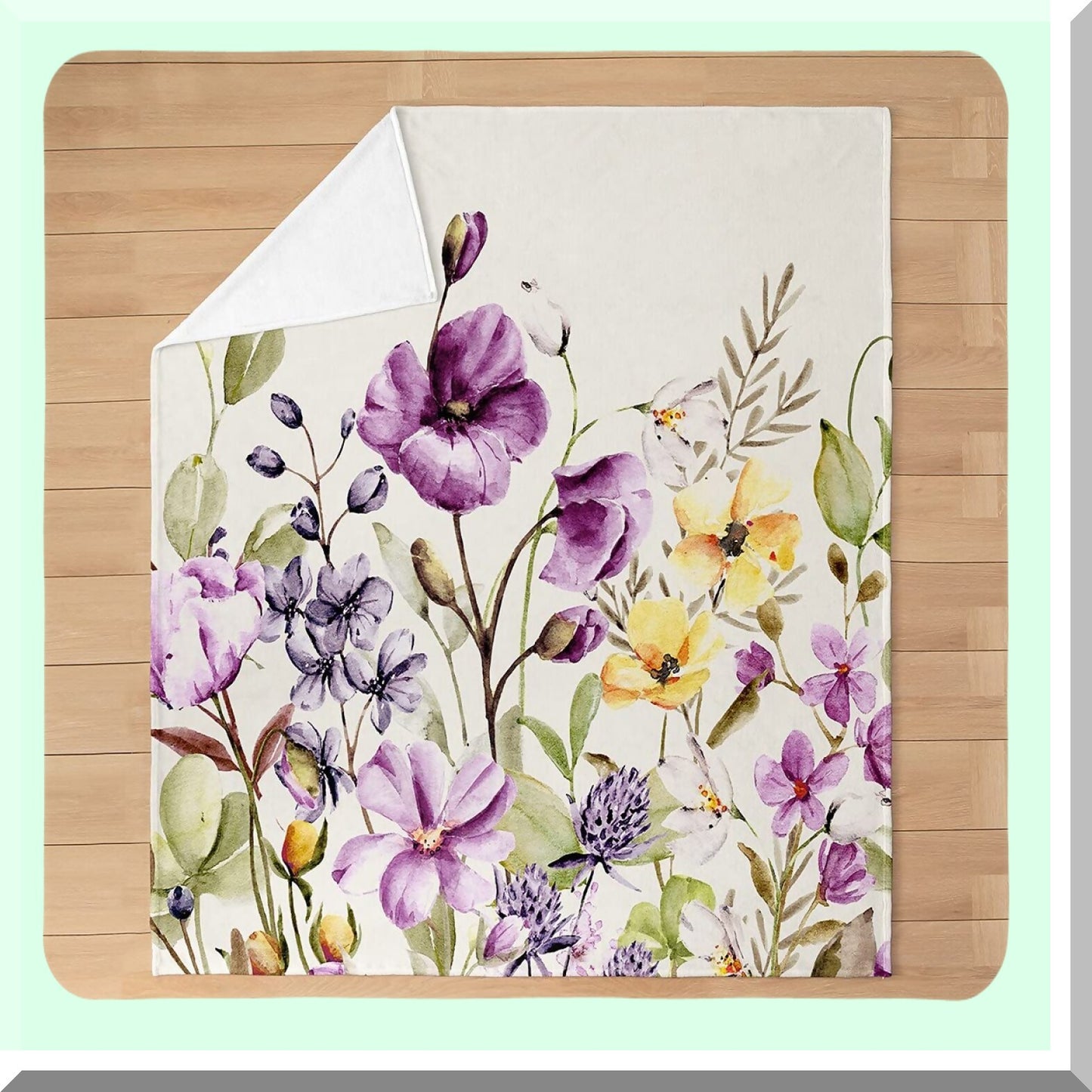 BlossomCozy All-Season Floral Fleece Throw - Soft Botanical Bed Blanket for Sofa & Bedroom Decor, 30"x40", Purple Yellow Green"