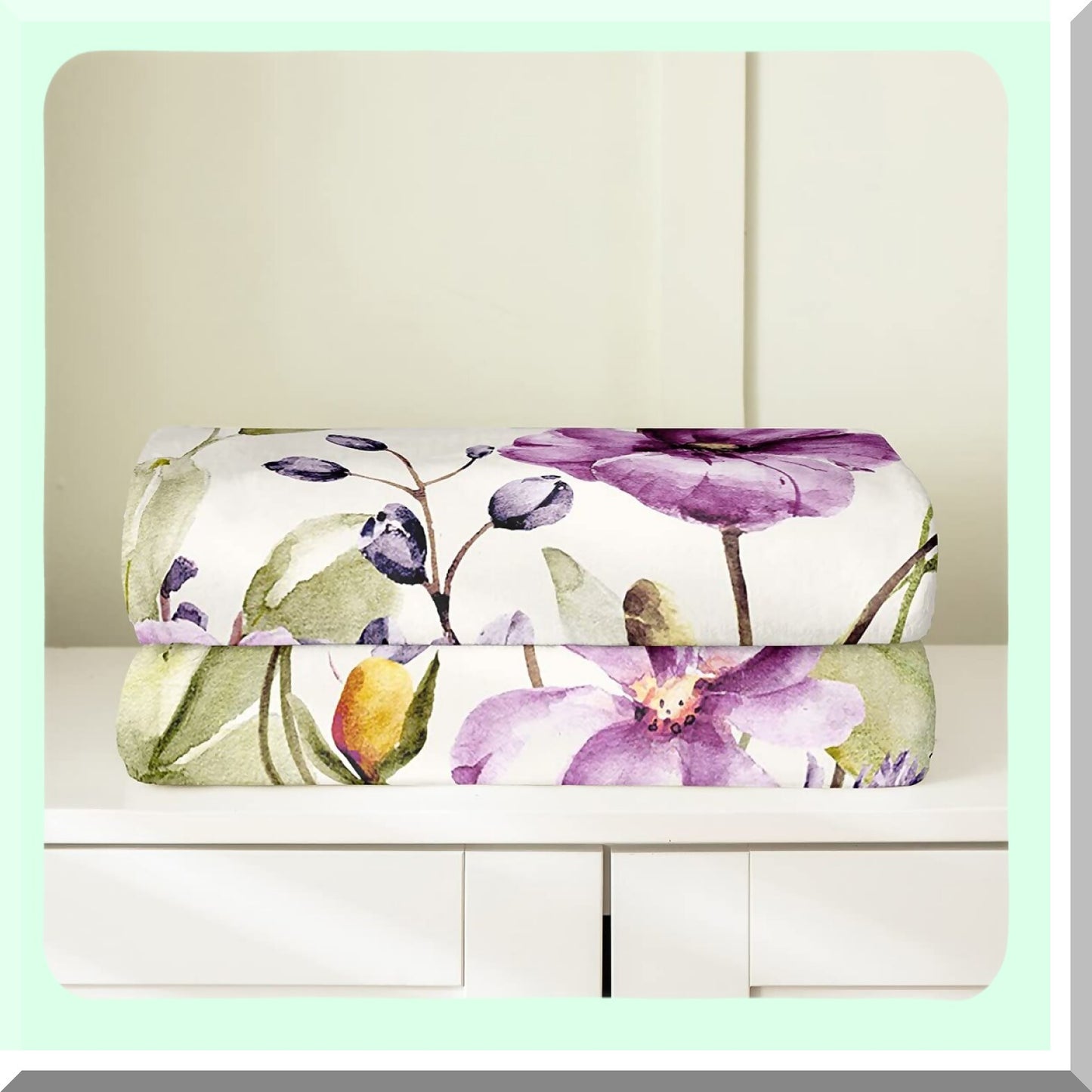 BlossomCozy All-Season Floral Fleece Throw - Soft Botanical Bed Blanket for Sofa & Bedroom Decor, 30"x40", Purple Yellow Green"