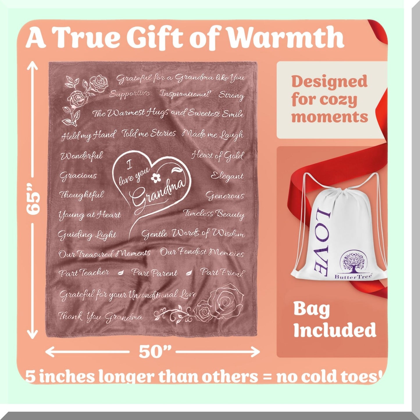 CozyEmbrace Grandma Throw - Perfect Birthday Gift from Grandkids, Soft Taupe Blanket 65x50