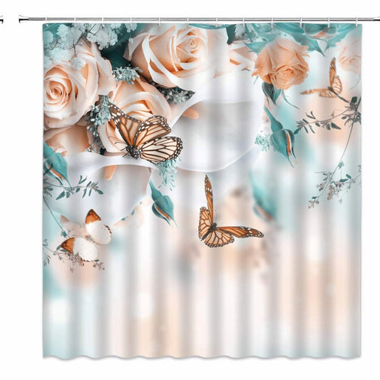 Flower Butterfly Shower Curtain 70x70 Pink White Blue