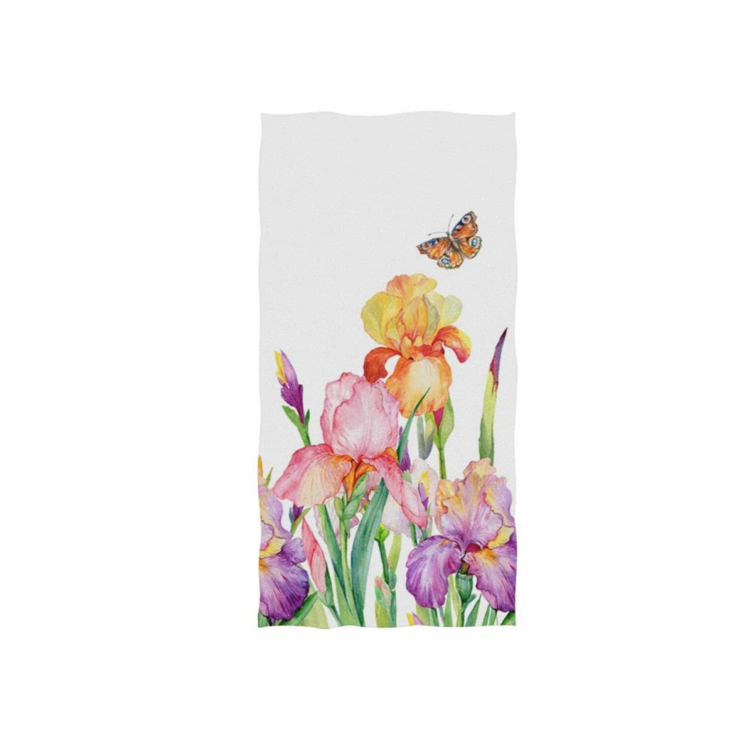 Iris Flower Field Butterfly Green Leaf Bath Towel 30"x15"