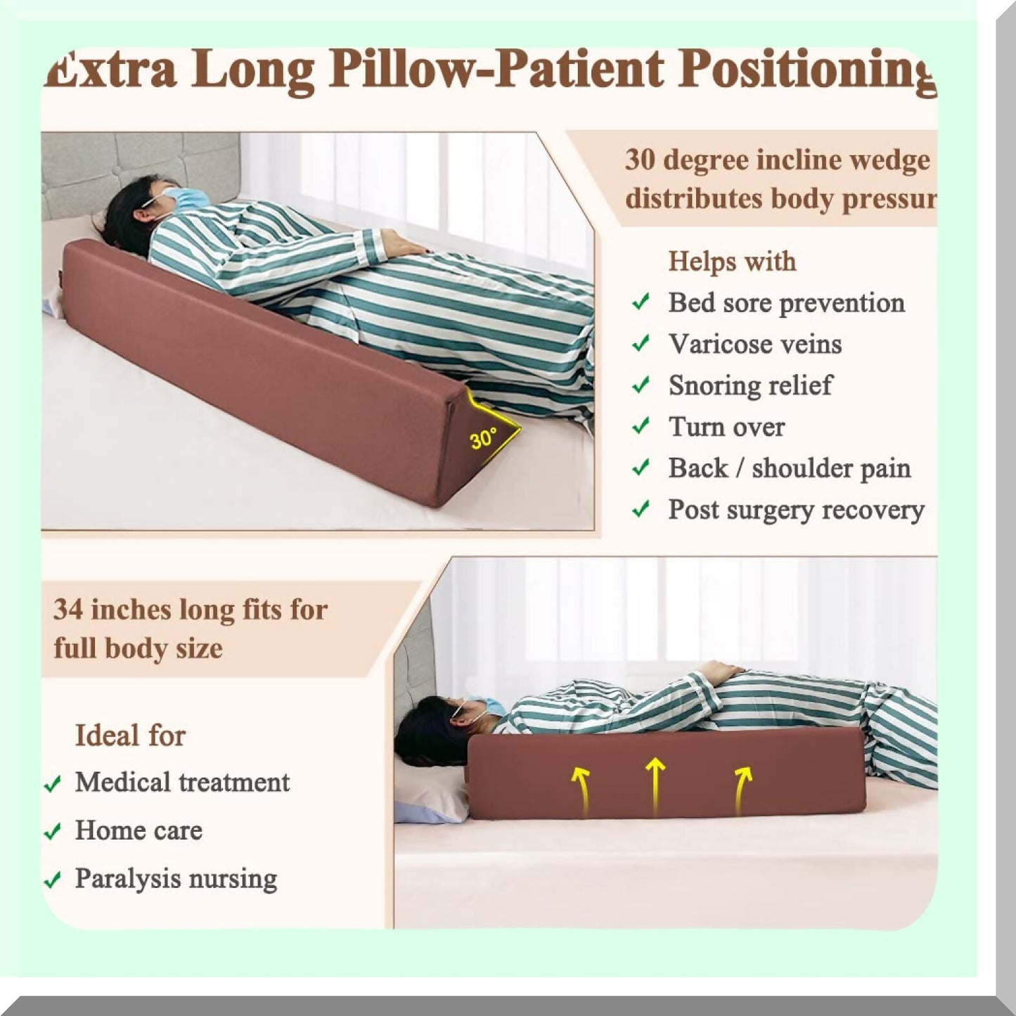 OrthoEase Recovery Wedge - Medical Grade Foam Incline Pillow for Post-Surgery Support, Pressure Ulcer Relief, and Body Positioning. Ideal for Sleeping, Elevation, and Turning.