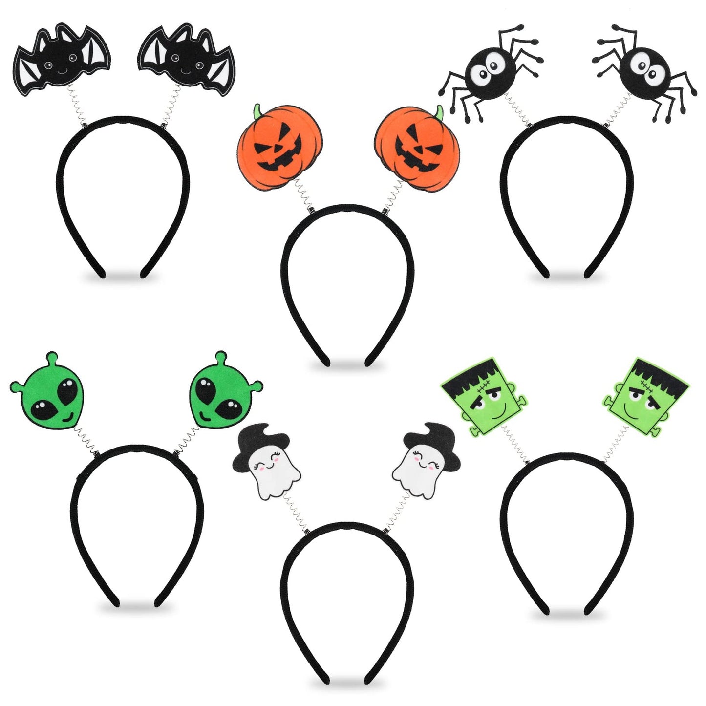 Halloween Head Bopper Set - Bat Pumpkin Spider Alien Ghost Monster Headband Decorations for Party Supplies and Accessories