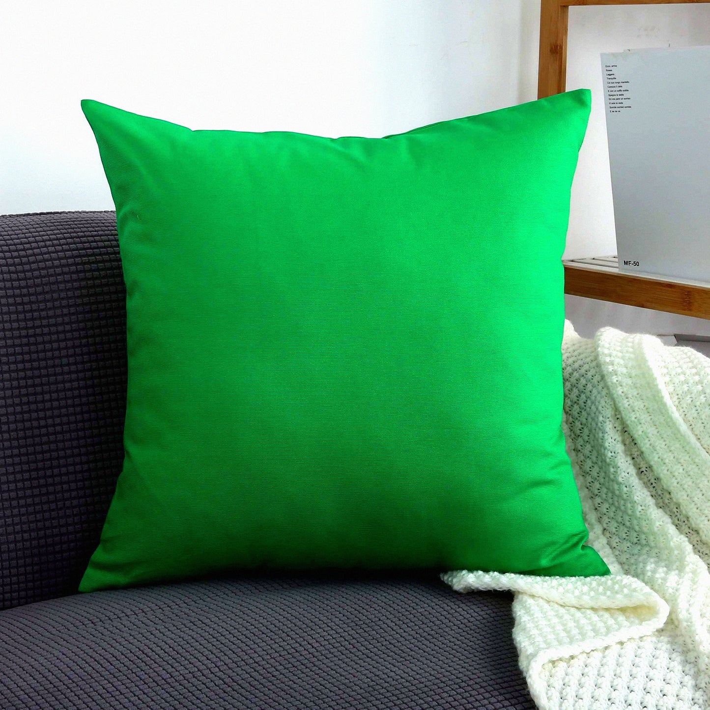 Vibrant Cotton Canvas Pillow Covers - Set of 2 Decorative Cushion Covers in Bright Green, 16"x16", 45 Color Options, Solid Design