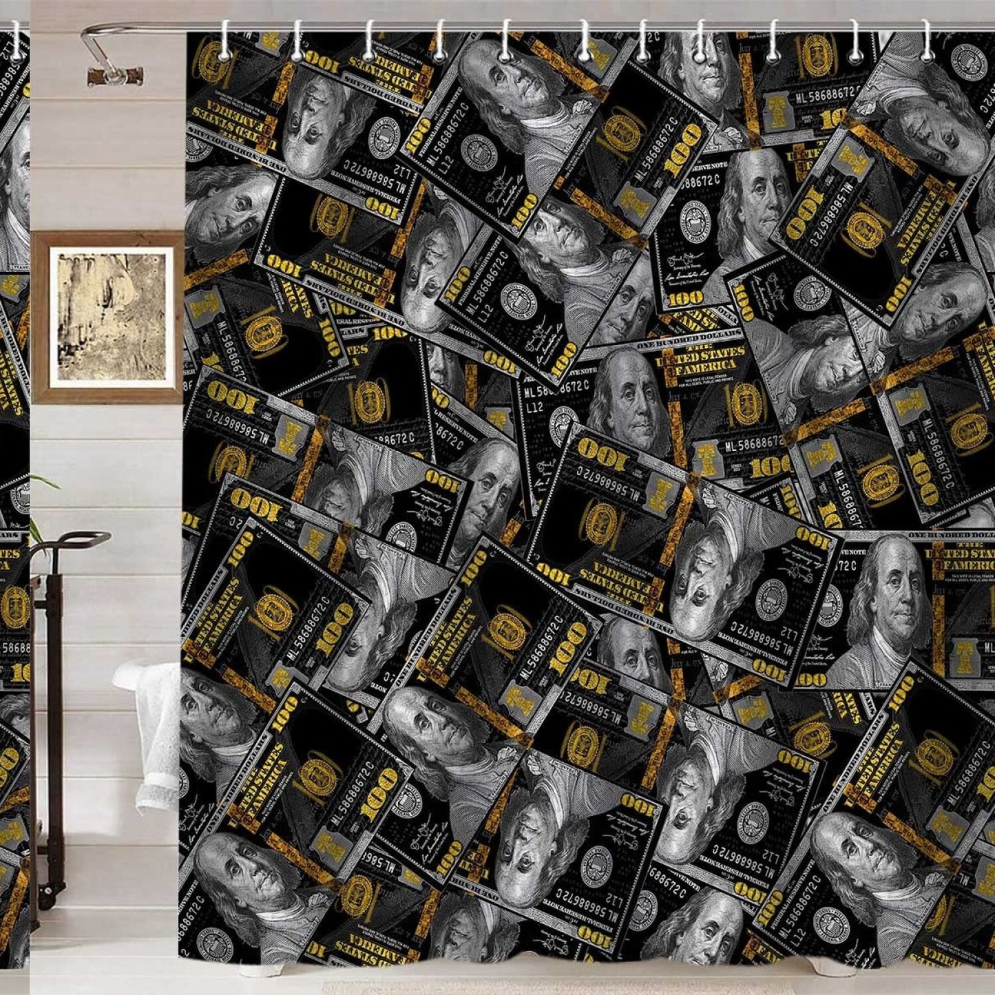 Gold Black Money Shower Curtain 72x72 Inch